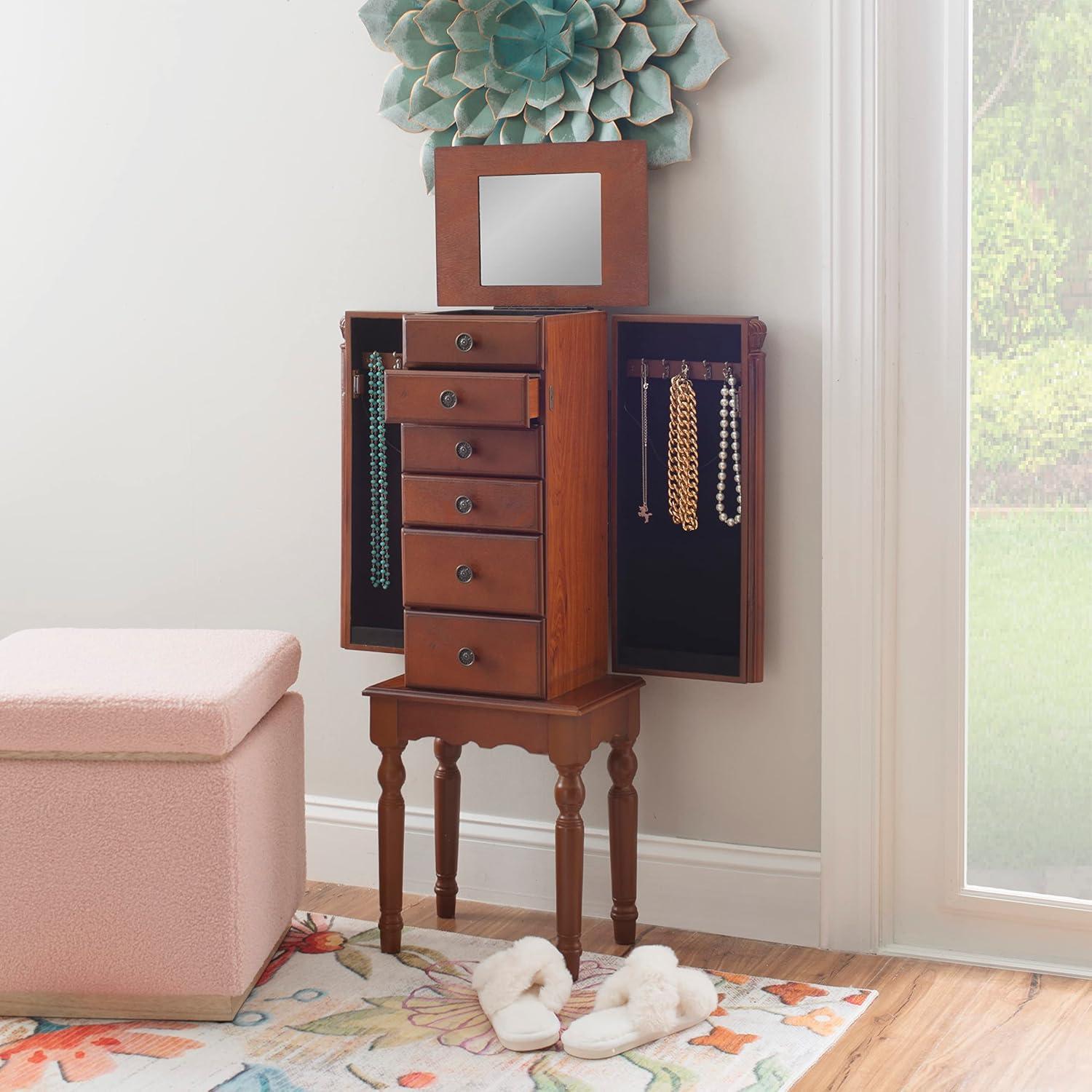 Lightly Distressed Deep Cherry Jewelry Armoire