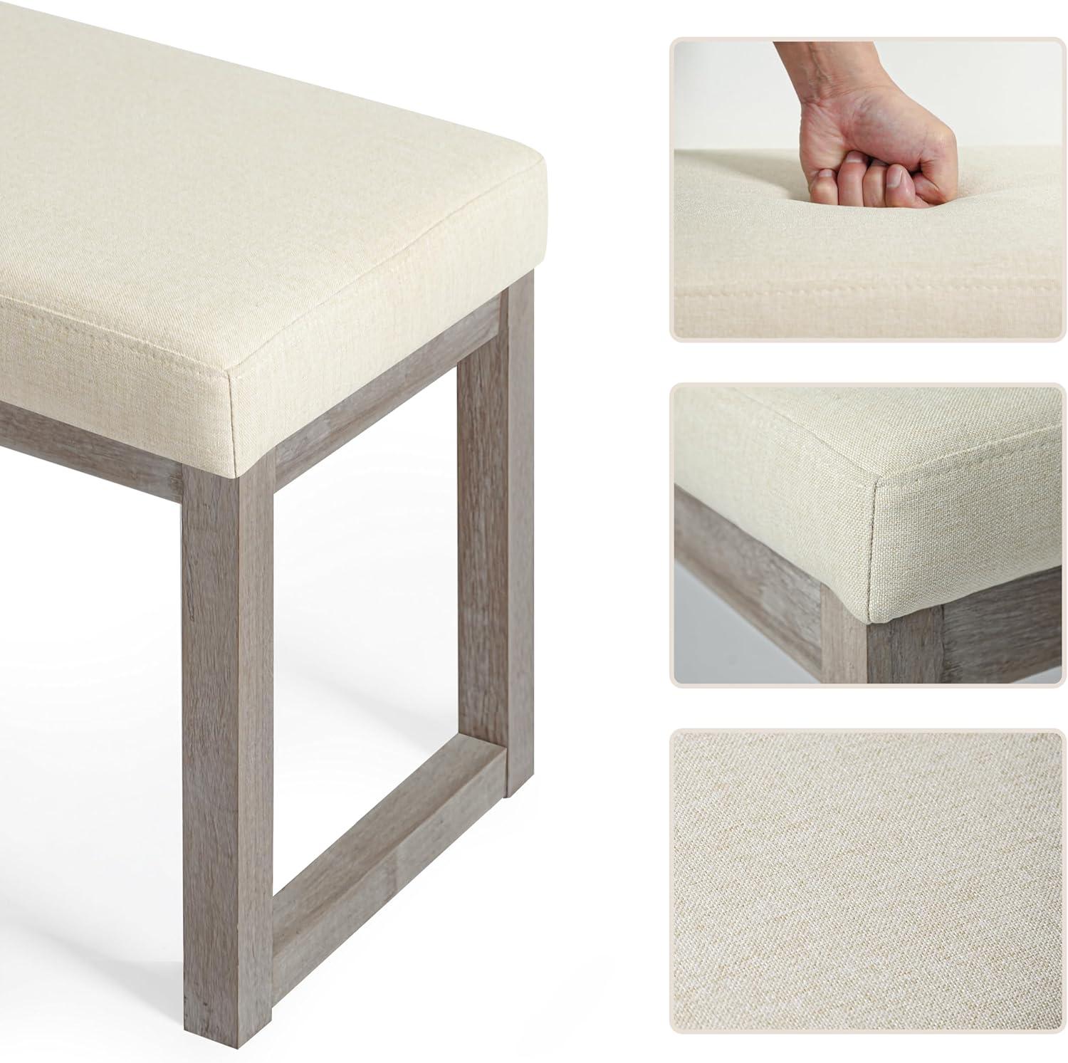 CangLong 27 Inch Wide Ottoman Bench, Rectangle Footstool with Linen Look Fabric and Wood Leg for Entryway, Bedroom & Living Room, Beige