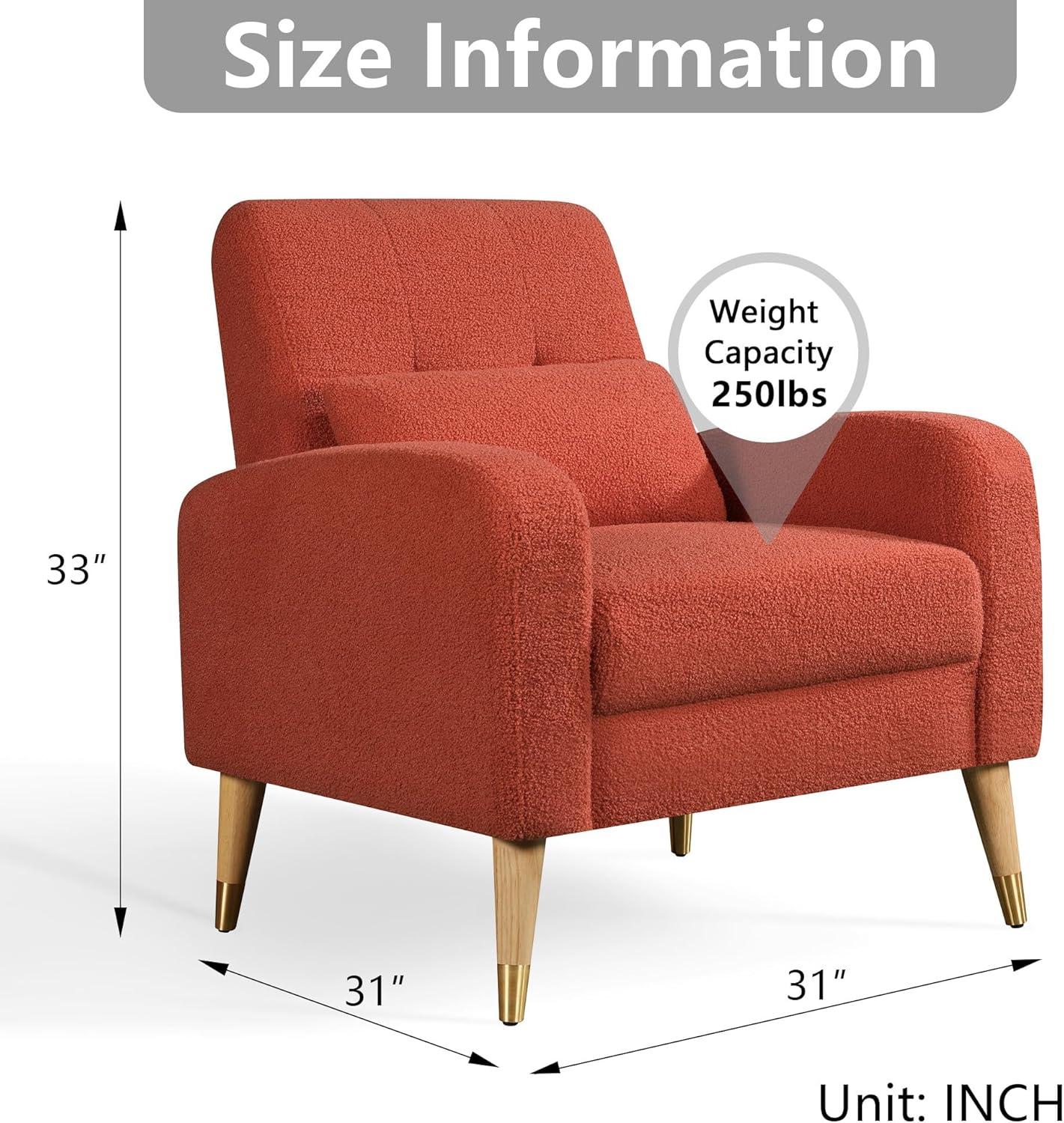 LoLado Mid-Century Modern Accent Chair, Upholstered Armchair Living Room Chair, Comfy Single Sofa Chair with Metal Legs, Polyester Fabric Chair for Living Room Bedroom, Red