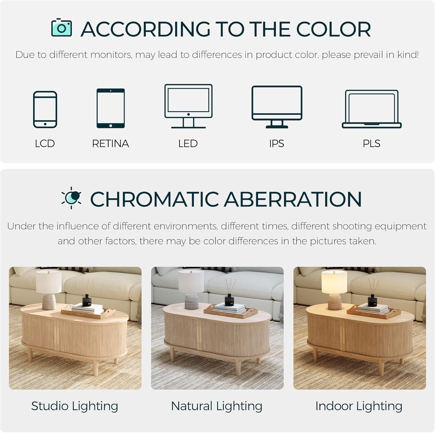 Fluted Coffee Table with Storage, Mid-Century Coffee Table for Living Room