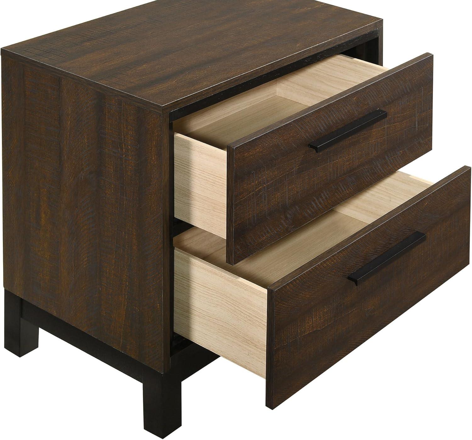 SIMPLE RELAX Edmonton 2 Drawer Nightstand, Rustic Tobacco, Dark Bronze