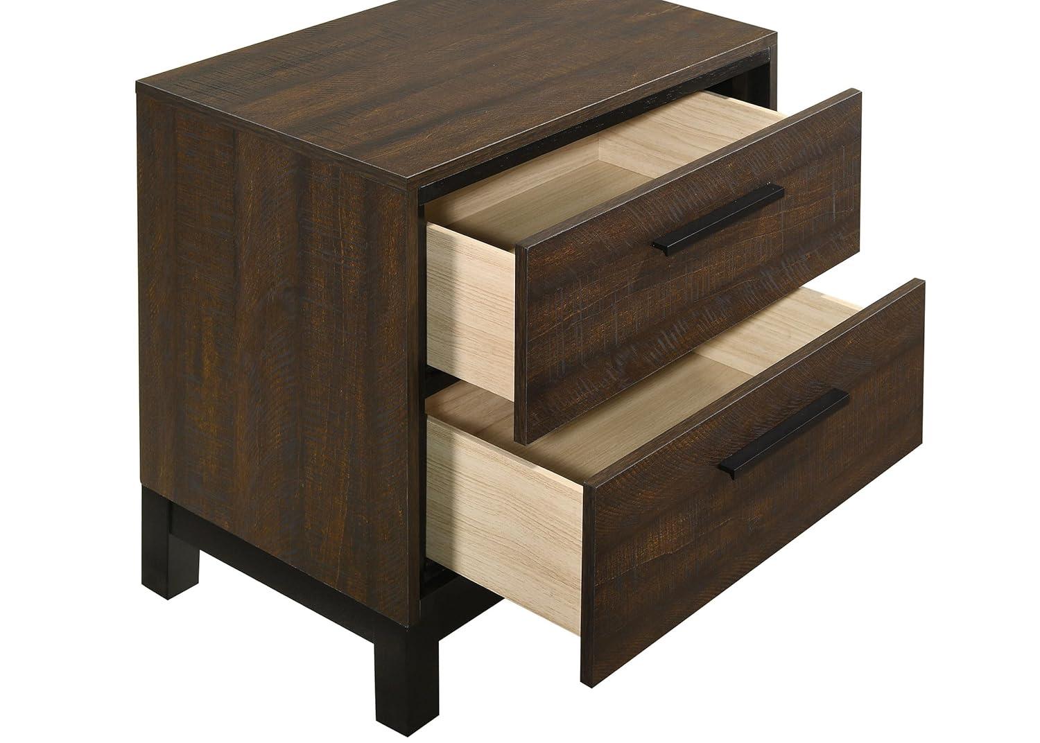 SIMPLE RELAX Edmonton 2 Drawer Nightstand, Rustic Tobacco, Dark Bronze