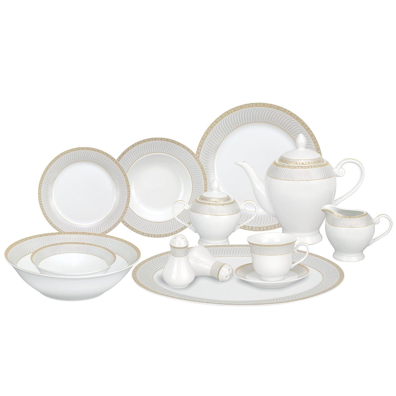Lorren Home Trends 57 Piece Porcelain China Dinnerware Set - Service for 8