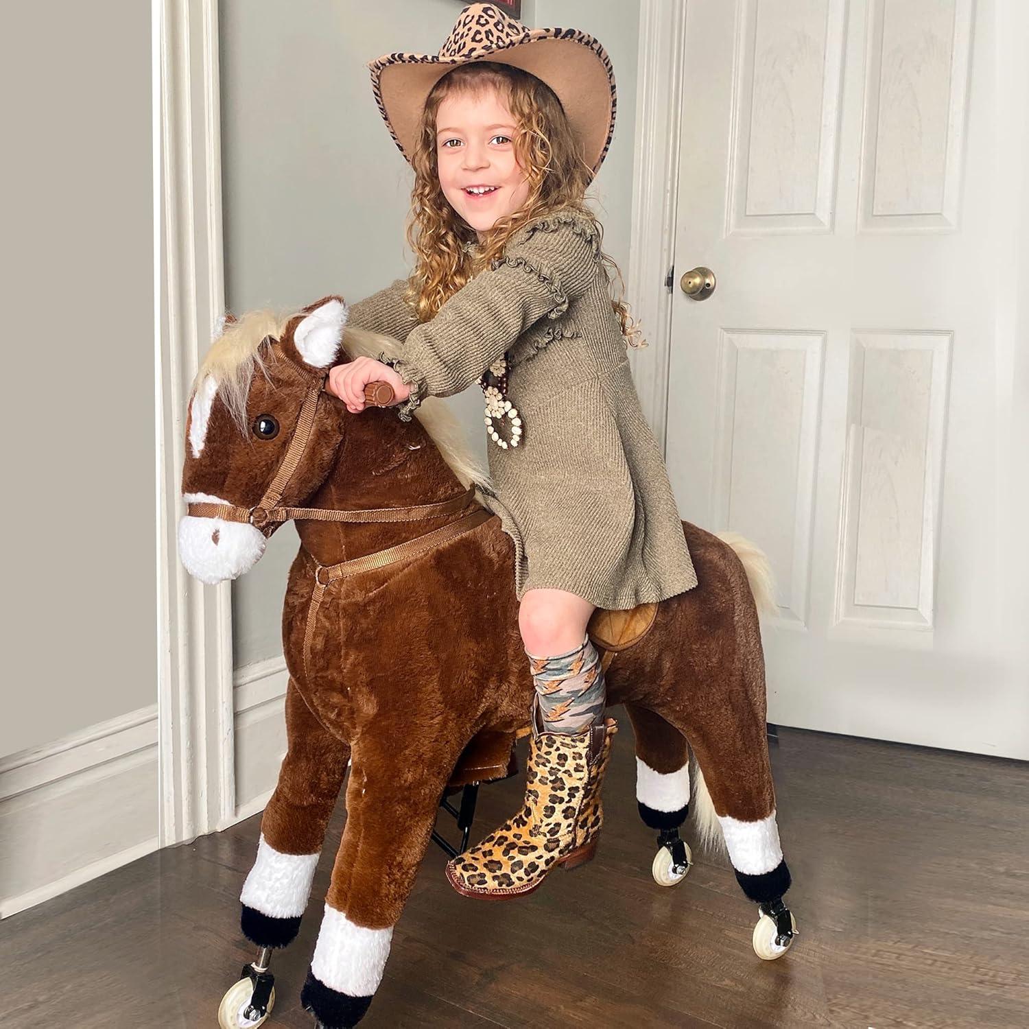Qaba Kids Ride-on Walking Horse with Easy Rolling Wheels, Soft Huggable Body, & a Large Size for Kids 5-16 Years