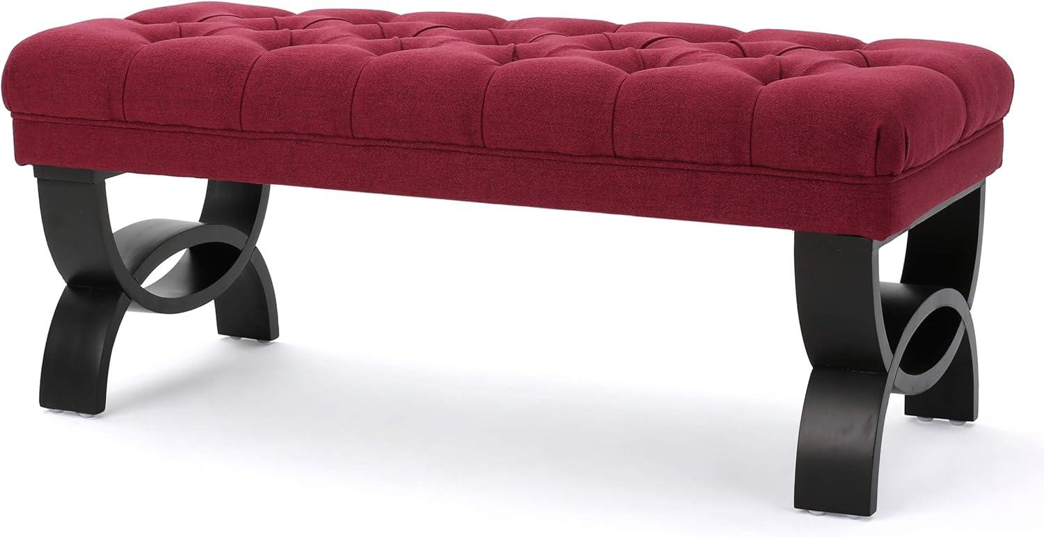 Scarlett Tufted Red Fabric Ottoman Bench with Black Legs