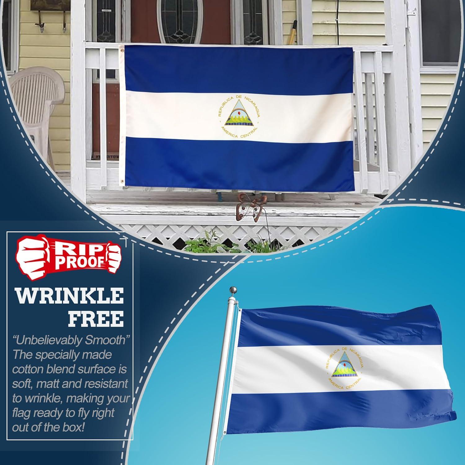 Anley Rip-Proof Double Sided 3-Ply Nicaragua Flag 3x5 Foot - The Strongest, Longest Lasting Nicaraguan National Flags 3 X 5 Ft