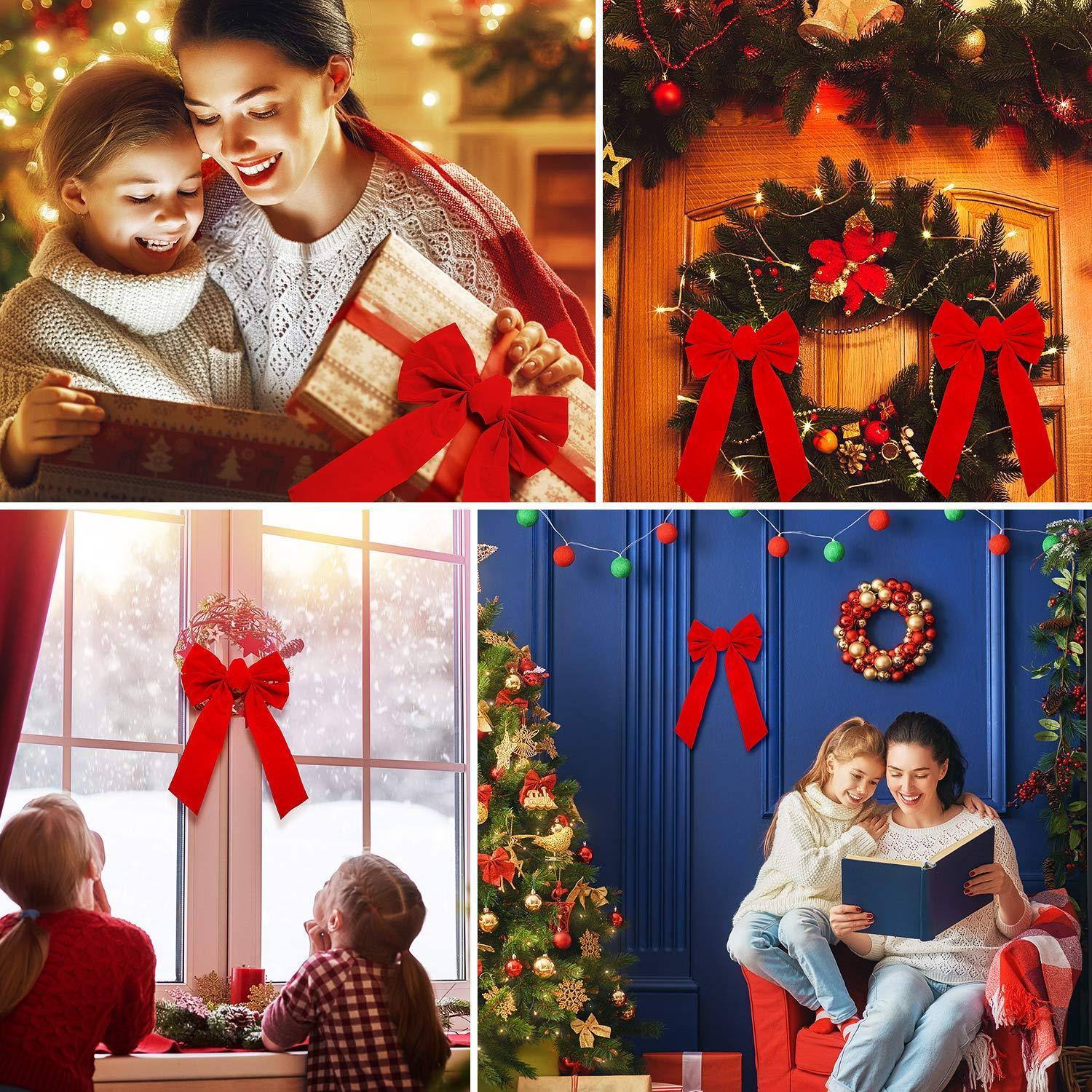 JOYFY 12pcs Christmas Red Velvet Bow Decoration for Christmas Party