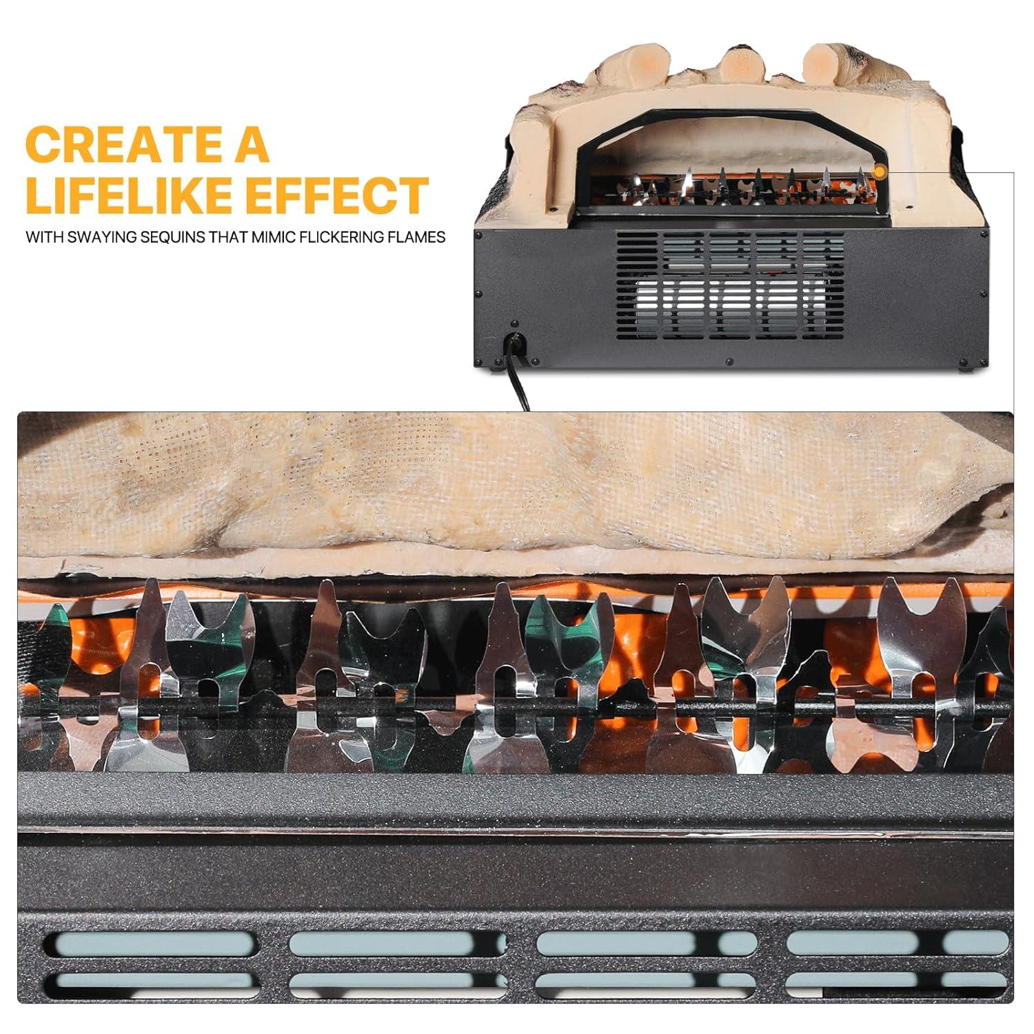 20" Electric Fireplace Log Set Heater with Realistic Ember Bed, Remote, Adjustable Flame Brightness