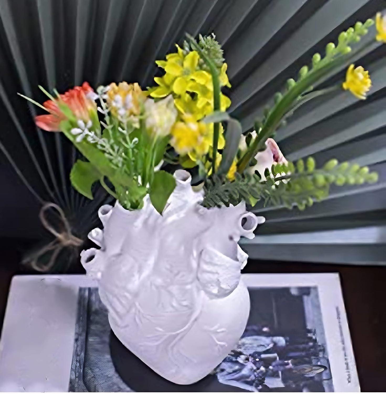 White Resin Anatomical Heart-Shaped Decorative Vase