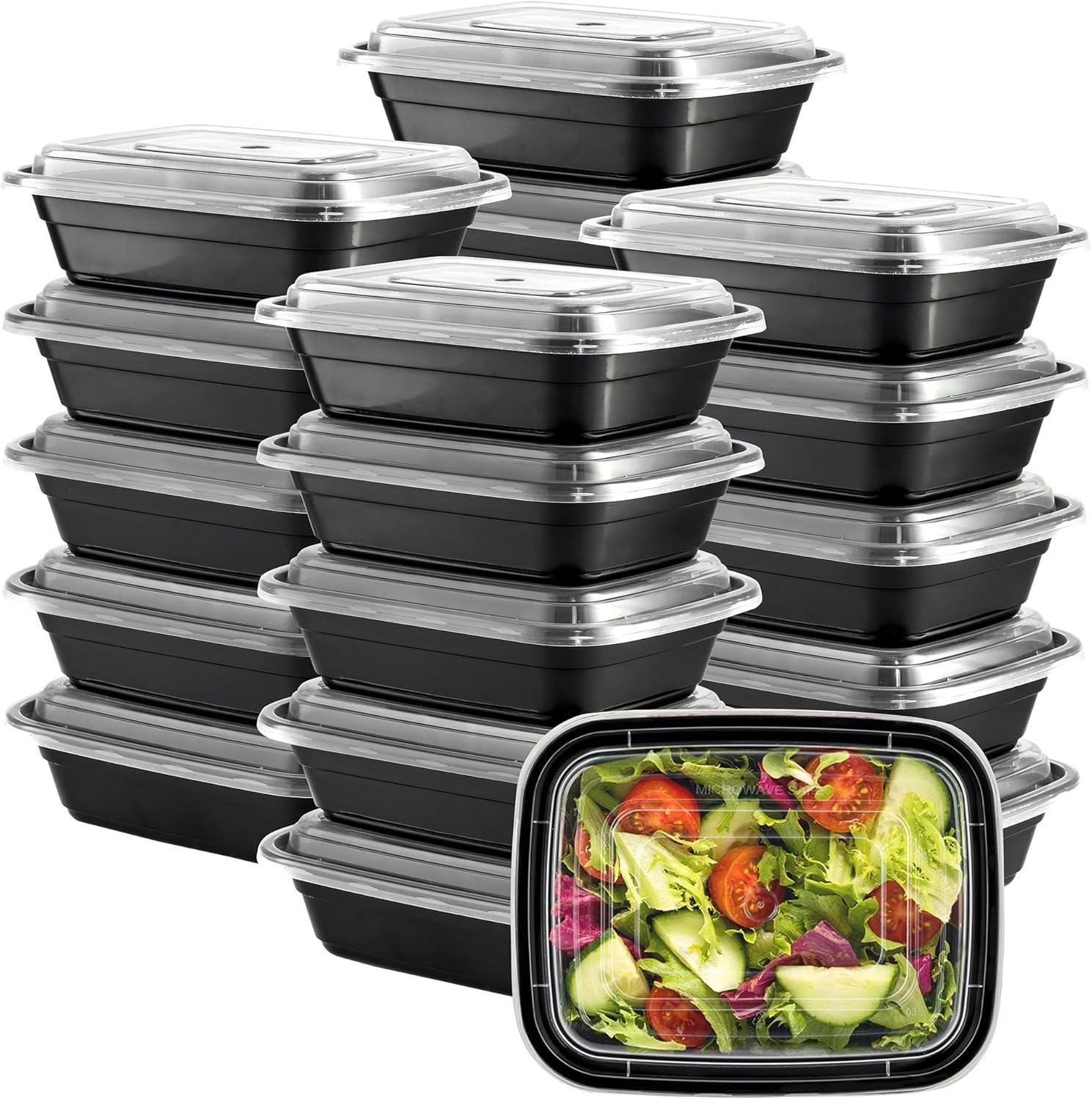 Black BPA-Free Plastic Meal Prep Containers with Lids, 12 Oz, 50-Pack