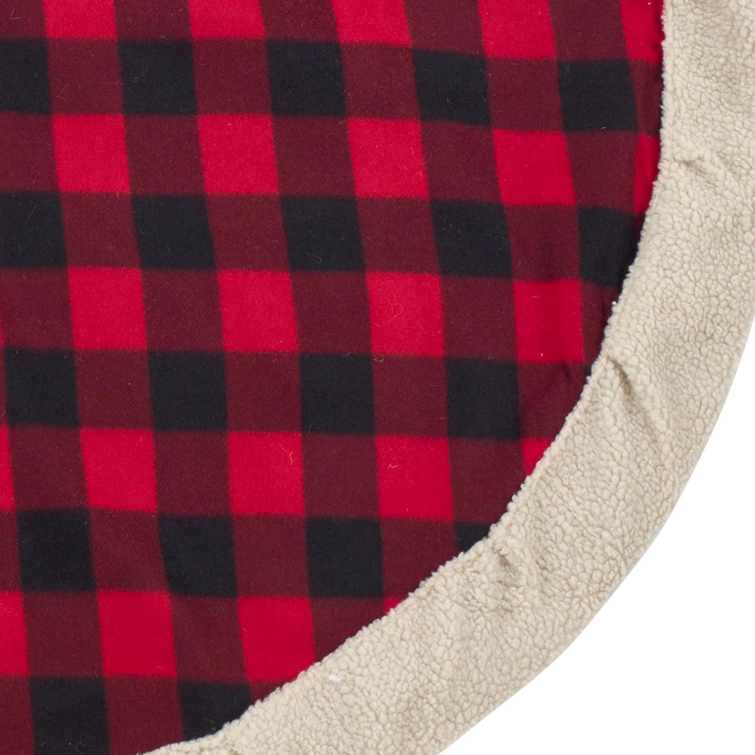 Saro Lifestyle Classic Red And Black Buffalo Plaid Tree Skirt With Sherpa Trim 72"x72"