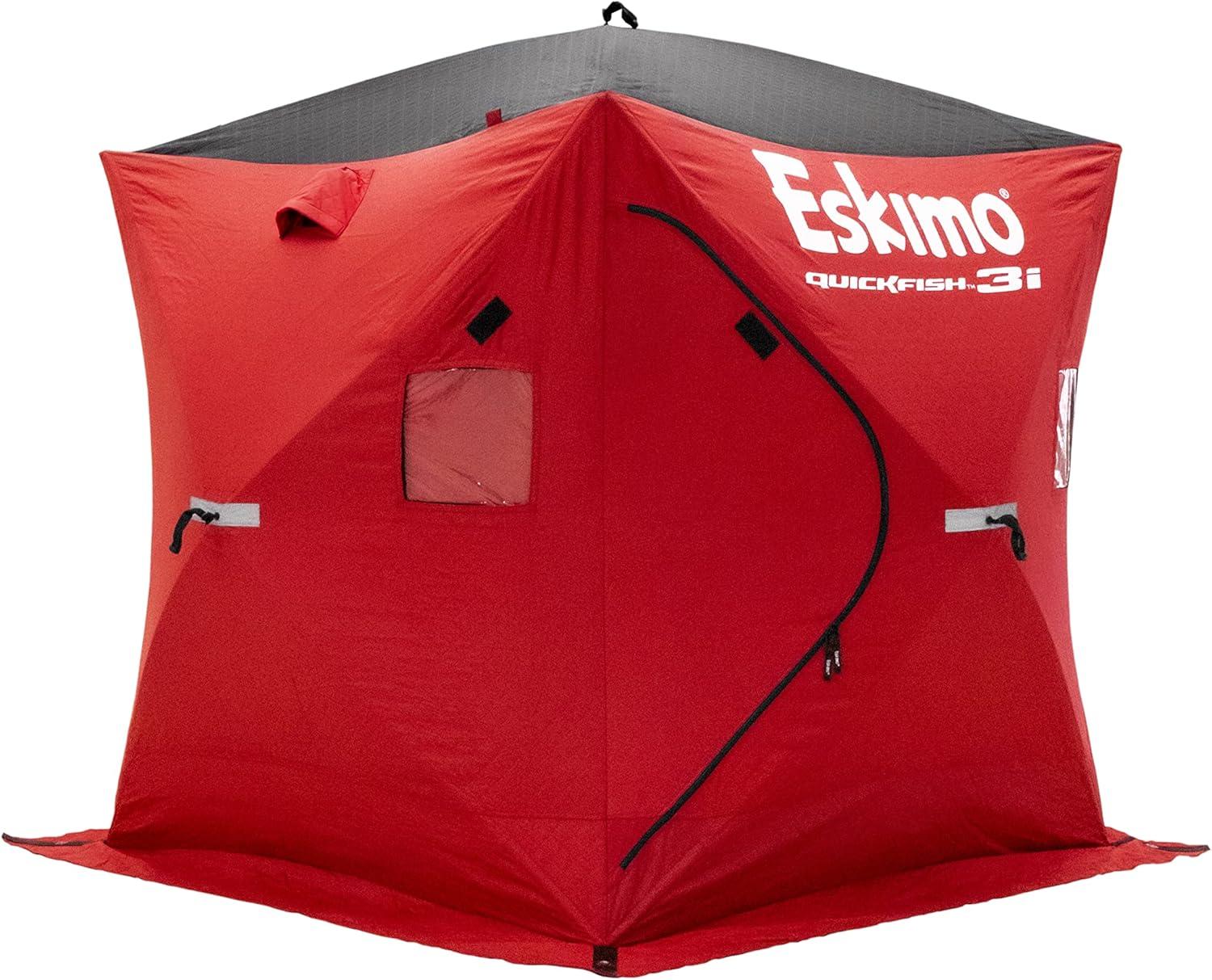 Red Fiberglass Pop-Up Ice Shelter for 3 Persons with Carry Bag