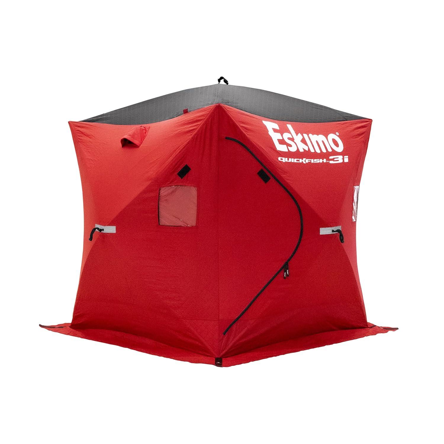 Red Fiberglass Pop-Up Ice Shelter for 3 Persons with Carry Bag