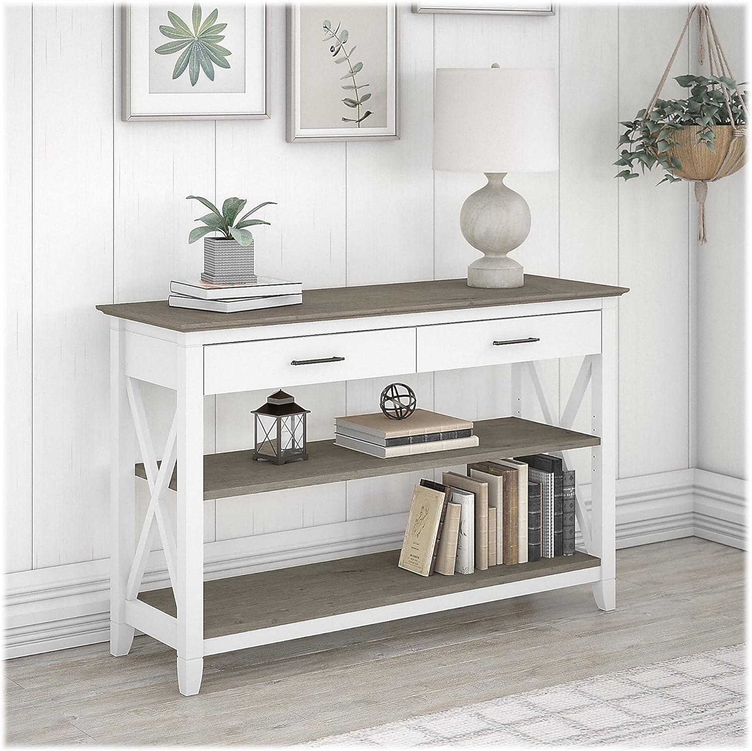 Bush Furniture Key West Console Table, Pure White & Shiplap Gray