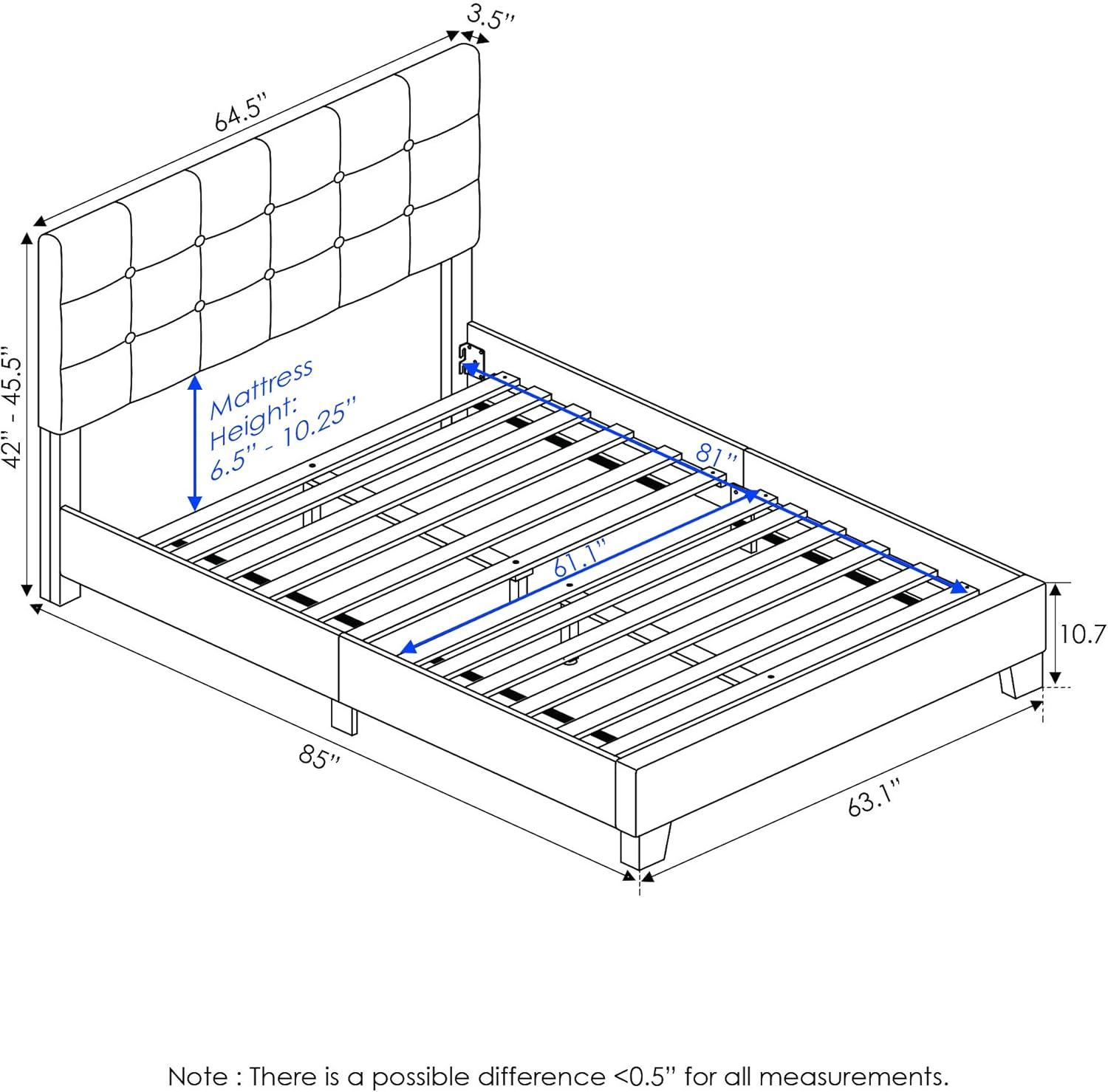 Furinno Laval Button Tufted Bed Frame, 12PC Slat Style, Linen, Queen