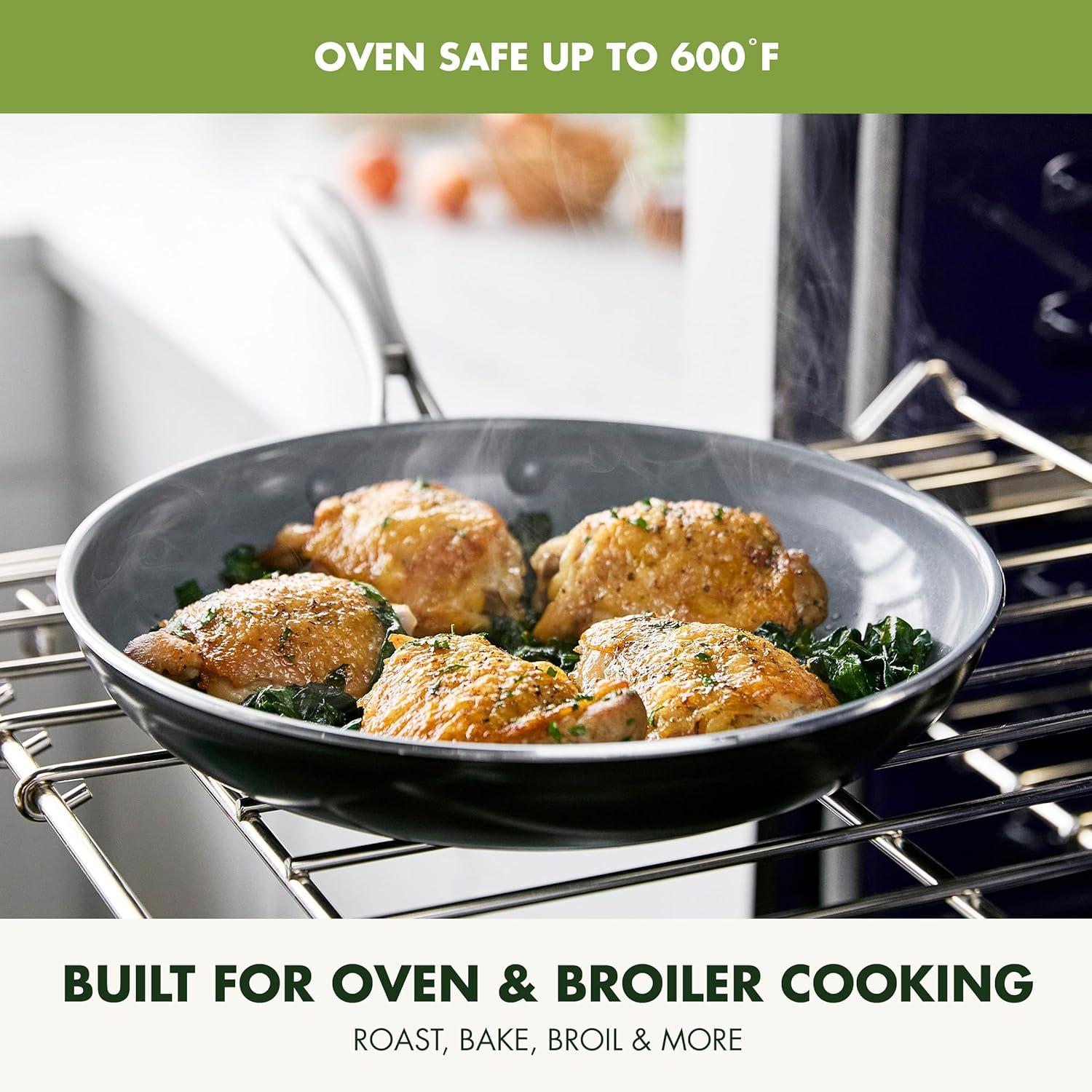 GreenPan Swift Healthy Ceramic Nonstick, 8" and 10" Frying Pan Skillet Set, Stainless Steel Handles, , Dishwasher Safe, Oven Safe, Black