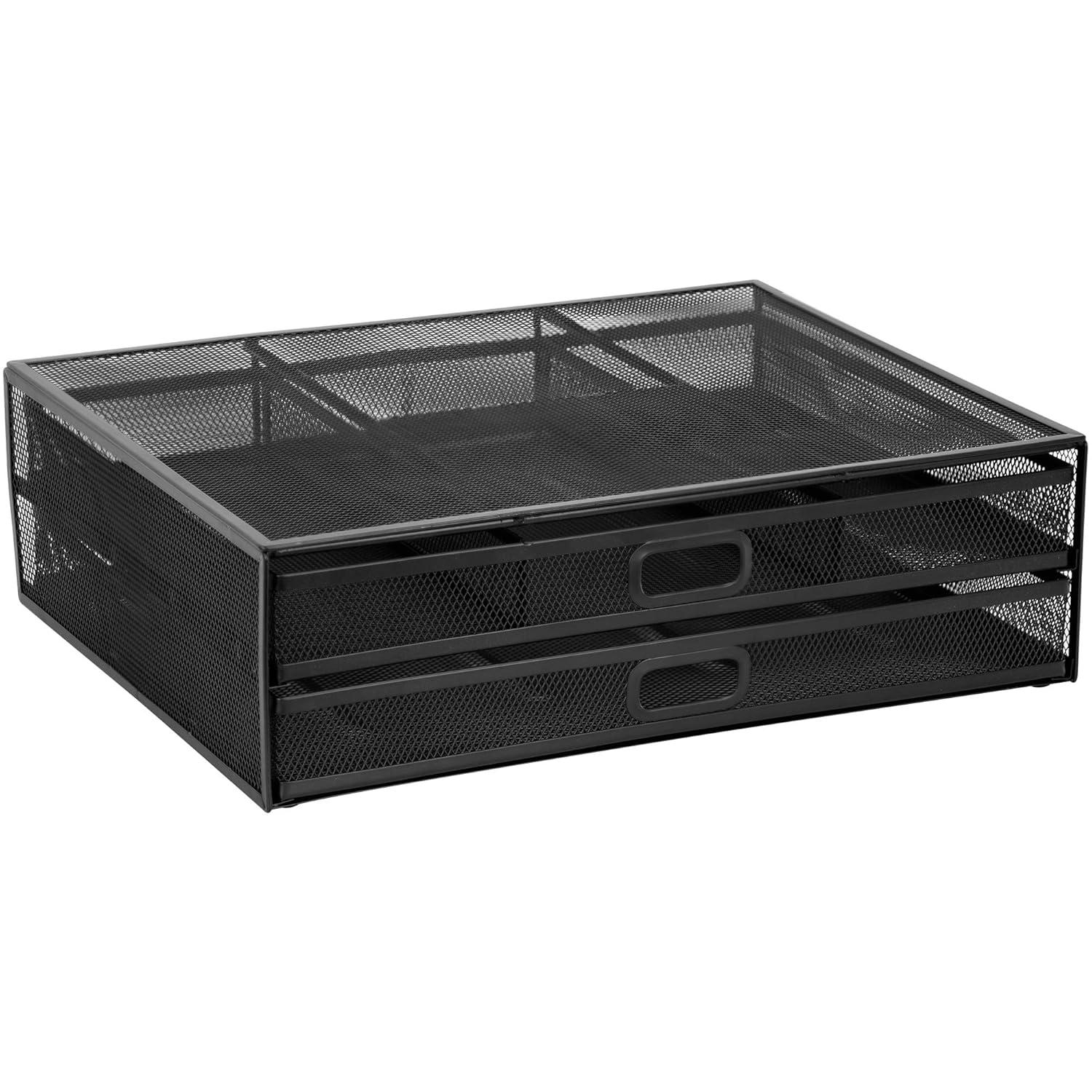 Mount-It! Mesh Computer Monitor Stand Riser with 2 Drawers, Black