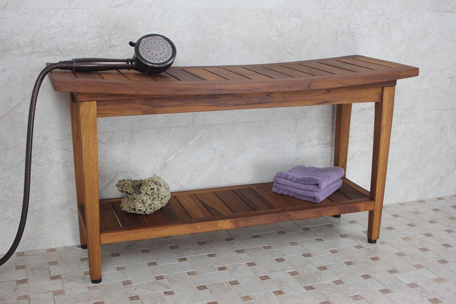 Maluku 36" Teak Shower Bench with Shelf