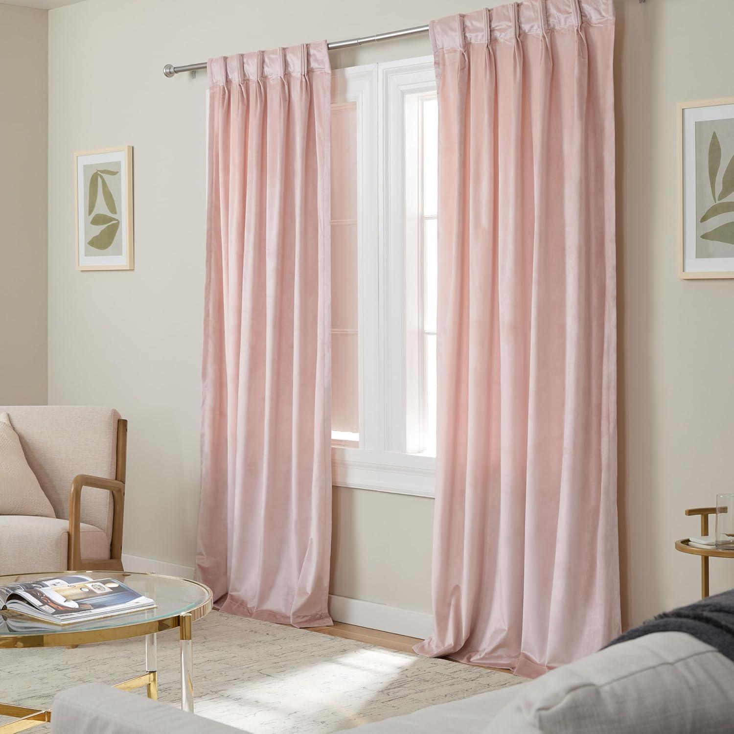 Set of 2 (96"x54") Velvet Heavyweight Pinch Pleat Top Curtain Panel Blush - Exclusive Home: Mid-Century Modern, Light Filtering