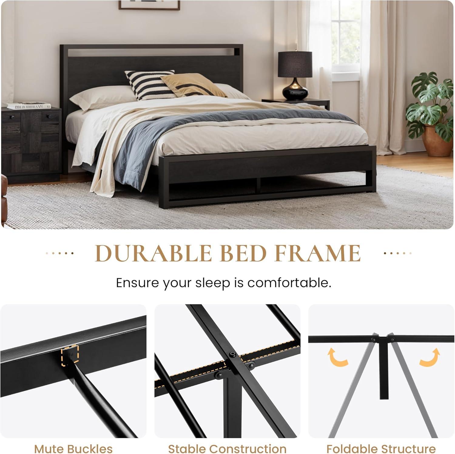 Killeryuki Full Bed Frame with Wood Headboard and Footboard, Heavy Duty Metal Platform Bed Frame, No Box Spring Needed, Noise-Killeryuki,Black