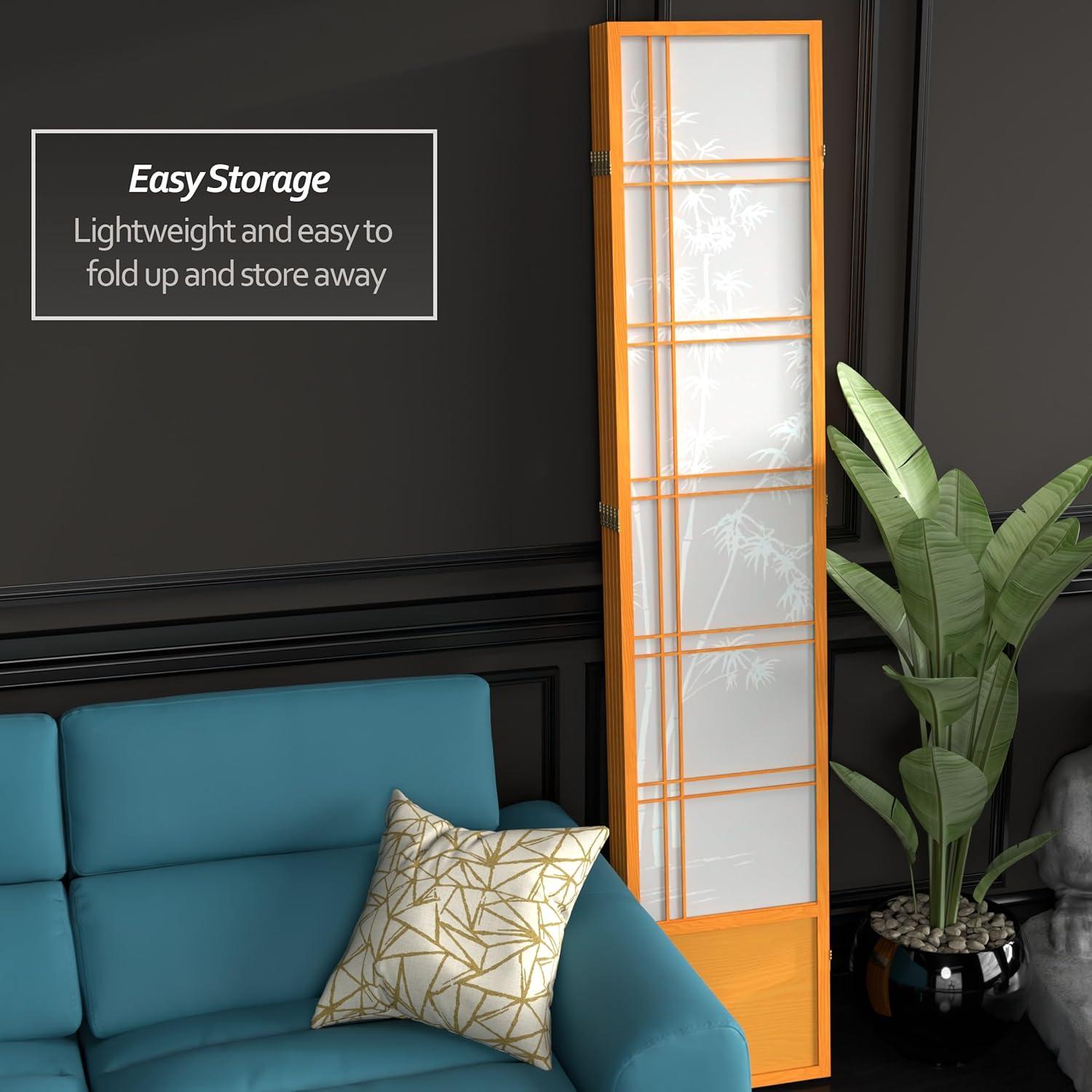 7 ft. Tall Bamboo Tree Shoji Screen - Honey (5 Panels): Oriental Furniture, Hardwood Frame, Metal Hardware