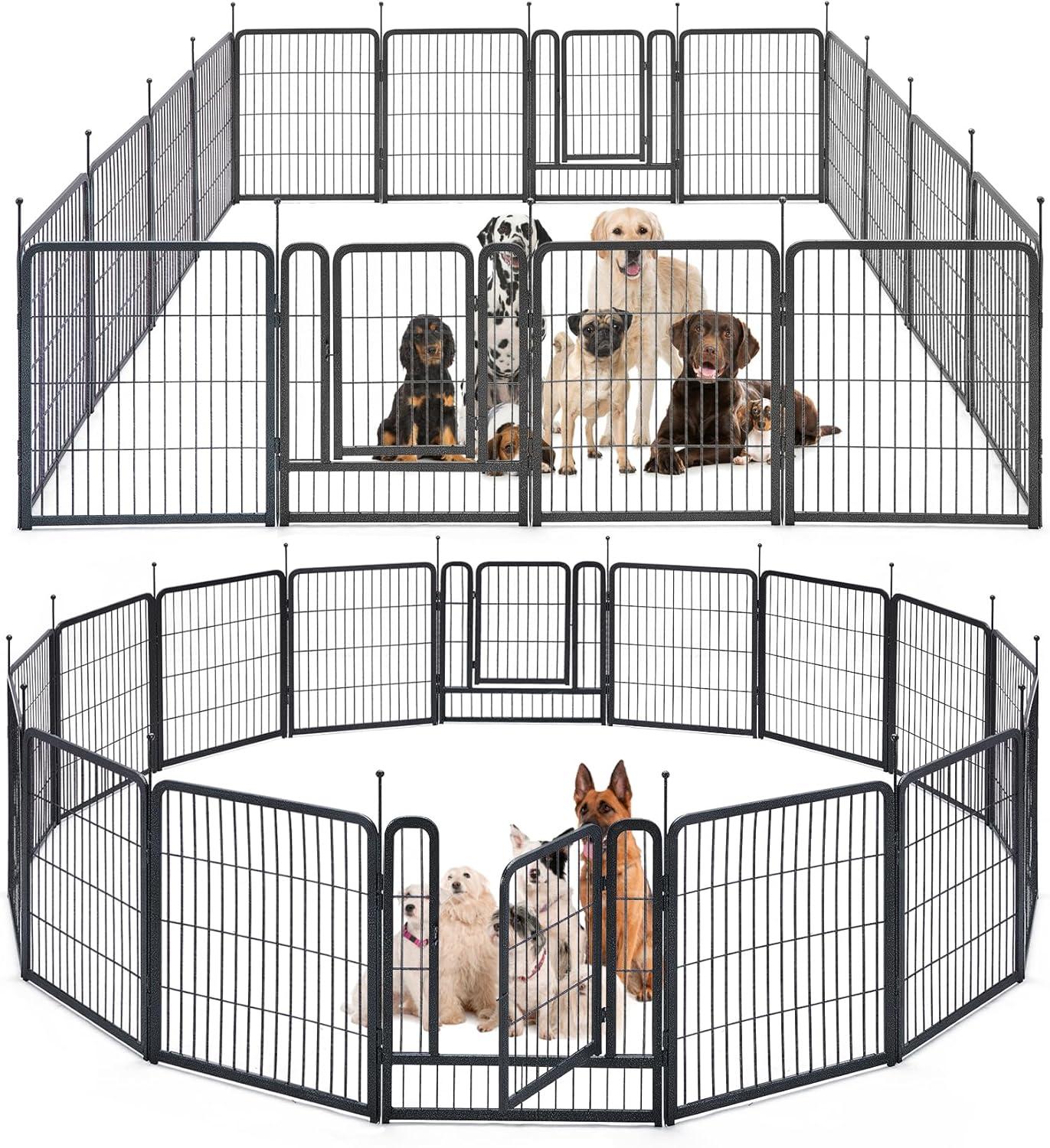 FDW Dog Playpen Pet Dog Fence 2-32 Panels  24/32/40"H Metal Dog Pen Outdoor Exercise Pen with Doors for Large/Medium /Small Dogs for RV,Camping,Yard