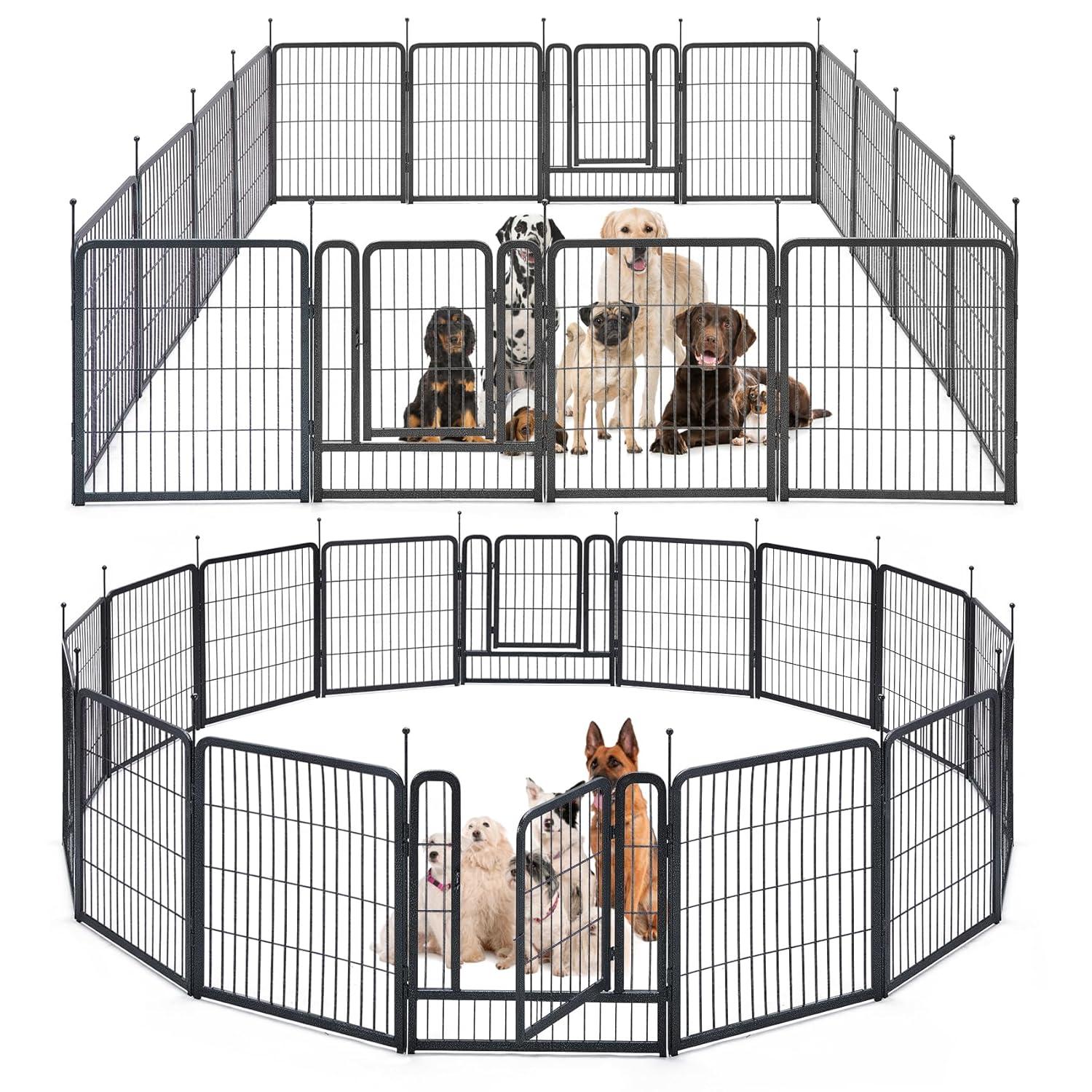 FDW Dog Playpen Pet Dog Fence 32" Height 16 Panels Metal Dog Pen Outdoor Exercise Pen with Doors for Large/Medium /Small Dogs Camping,Yard