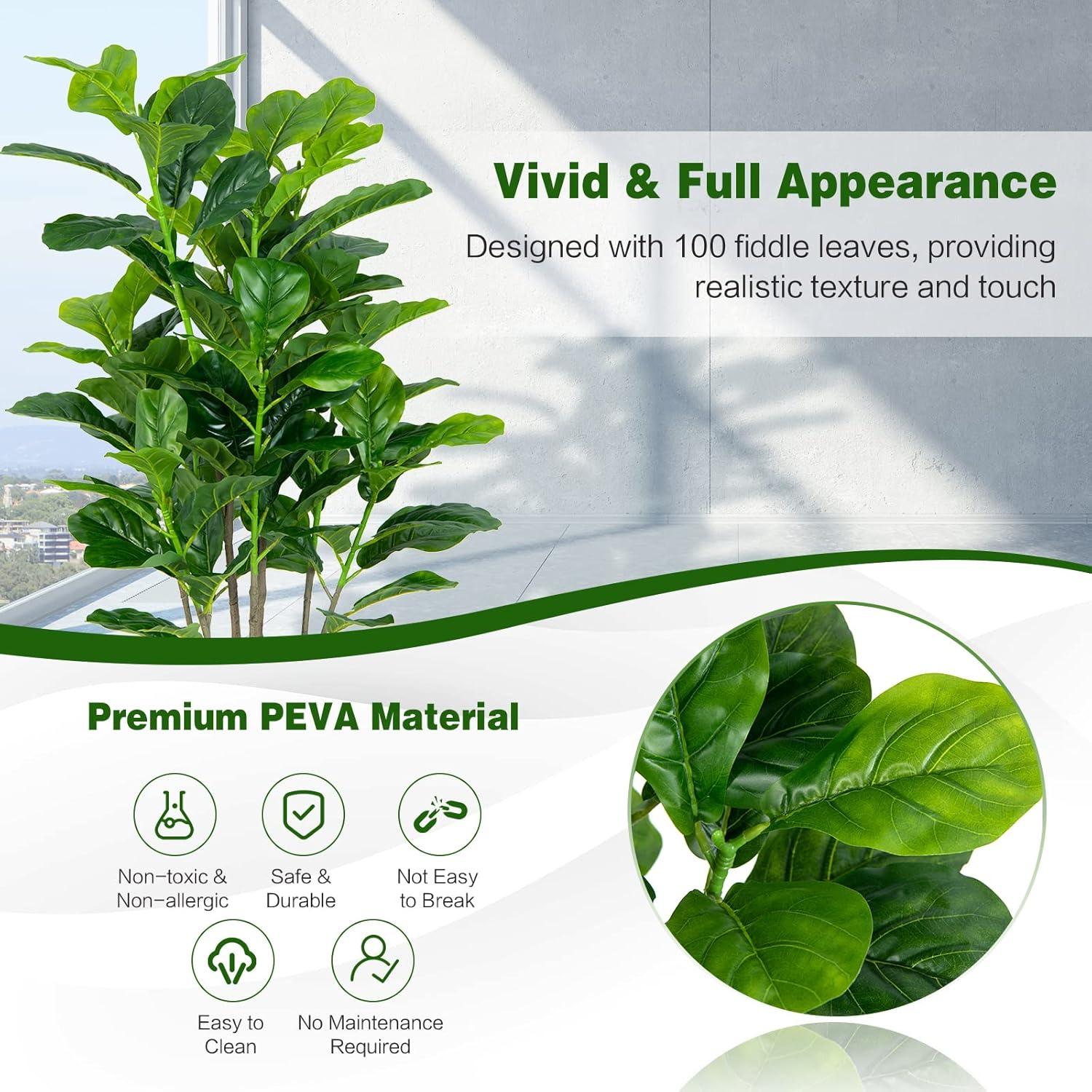 Gymax 51" Fiddle Leaf Fig Tree Artificial Plant in Green Indoor Outdoor PEVA Pot 2-Count