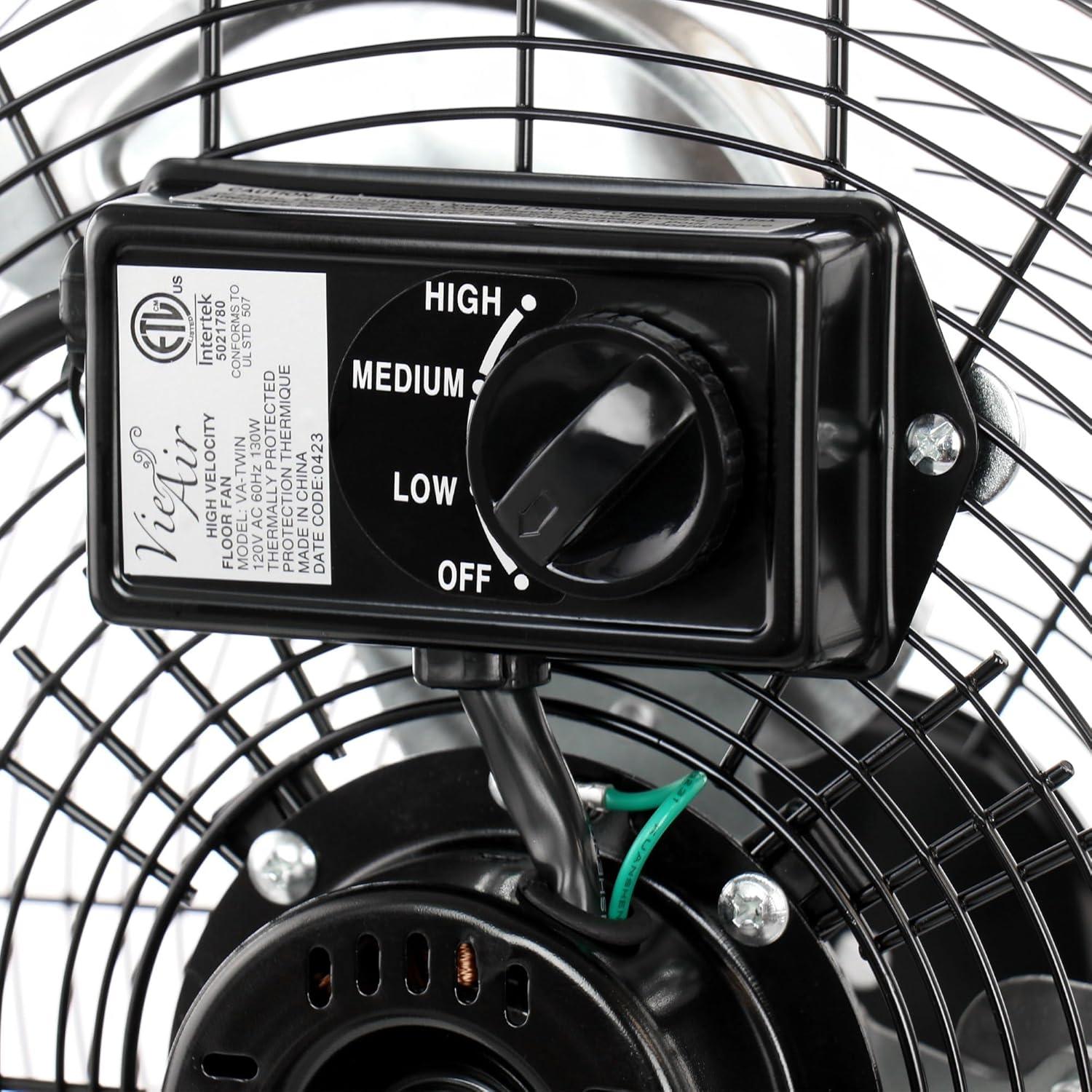 Vie Air 20 Inch Twin Pack Industrial Tilting High Velocity 3 Speed Metal Floor Fan