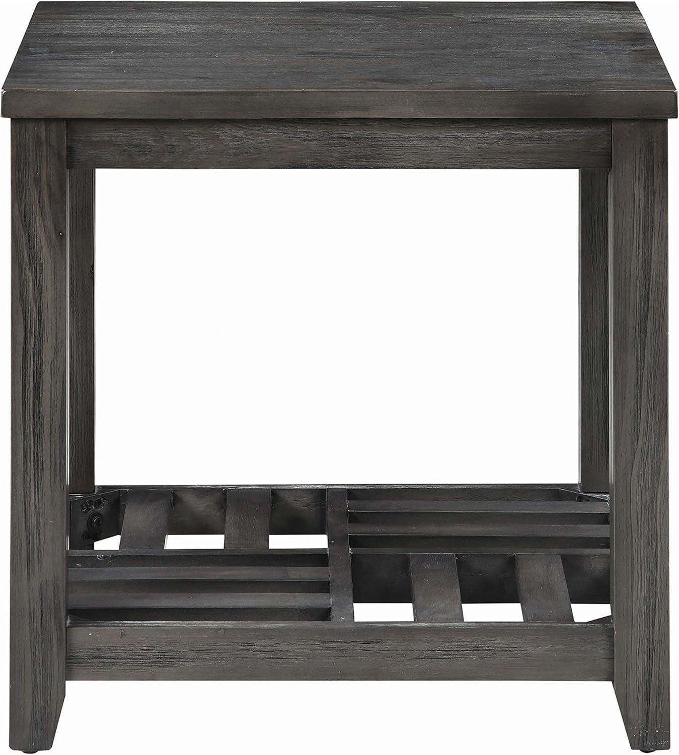 Gray Pine Wood Rectangular End Table with Shelf