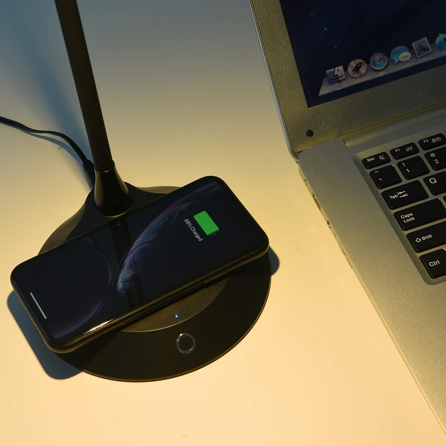 Black Adjustable LED Desk Lamp with Wireless Charger