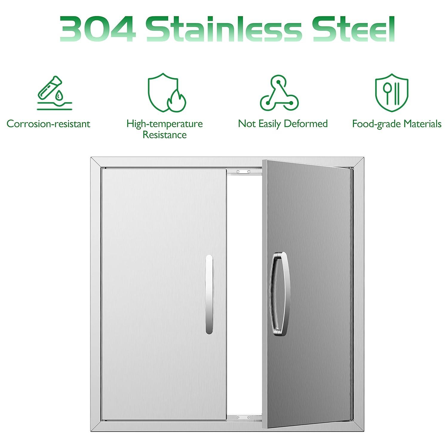 Outdoor Kitchen Doors - 24W x 24H Inch, Double BBQ Access Doors, 304 Stainless Steel for Outdoor Kitchen Cabinet Grill Station or BBQ Island