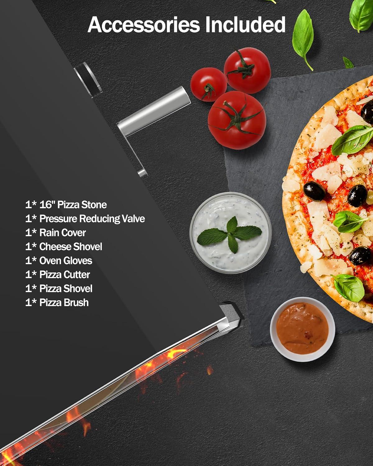 Towallmark 16" Gas Outdoor Pizza Oven, [Automatic Rotating] [Foldable Legs] Portable Pizza Maker, 1000°F 8000W [Quickly Bake] [Stainless Steel] Rotatable Pizza Grill for Outdoor Cooking Camping