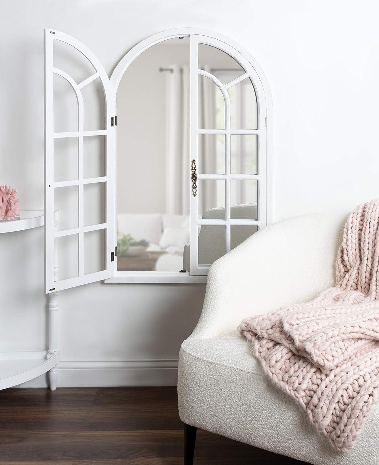 28"x44" Boldmere Arch Wall Mirror White - Kate & Laurel All Things Decor: Rustic Farmhouse Windowpane