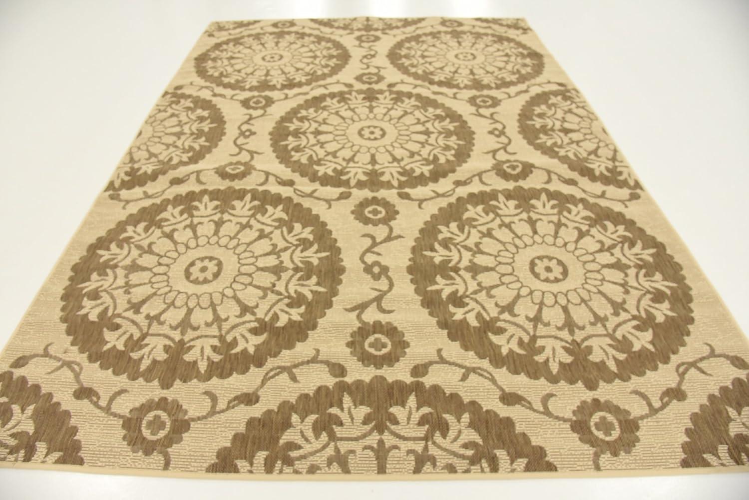 Brown and Beige Abstract Outdoor Synthetic Area Rug