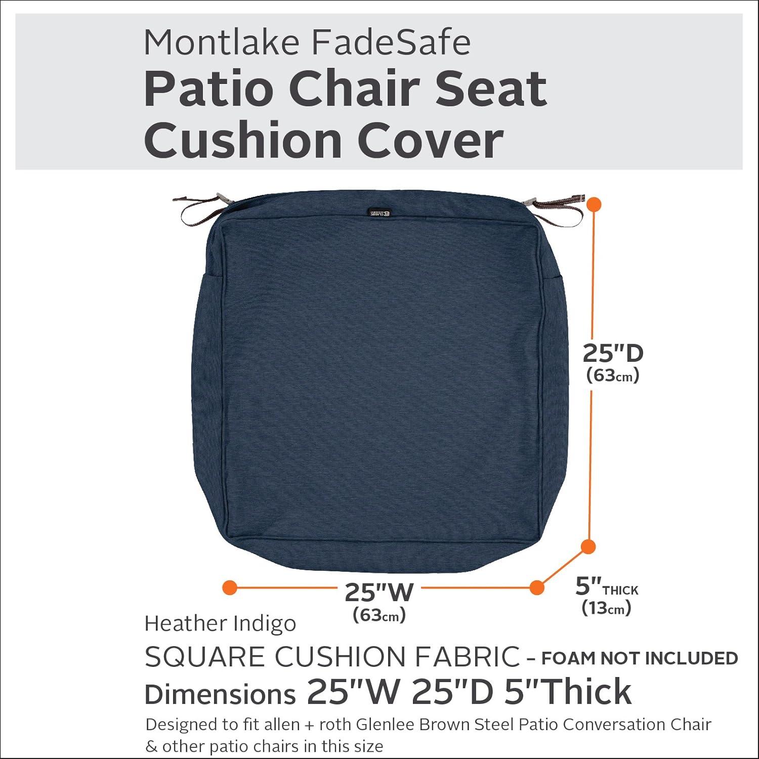 Classic Accessories Montlake 25"x25"x5" Patio Cushion Slipcover, Blue