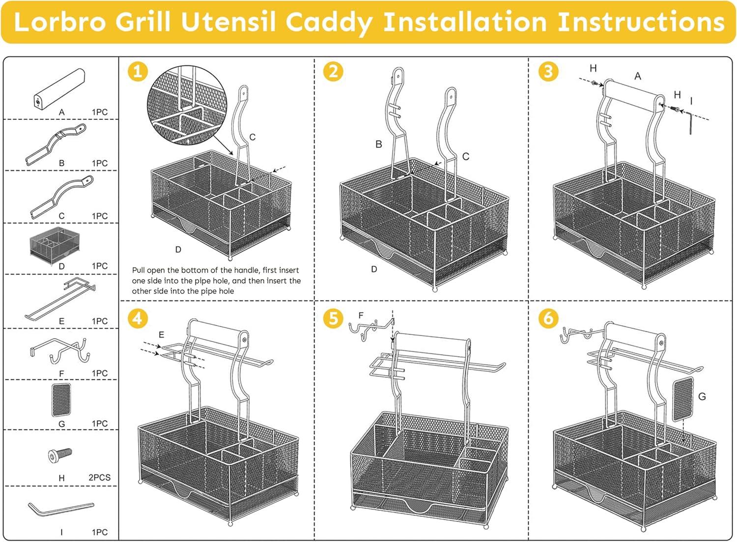 Black Mesh Metal BBQ Utensil Caddy with Wooden Handle