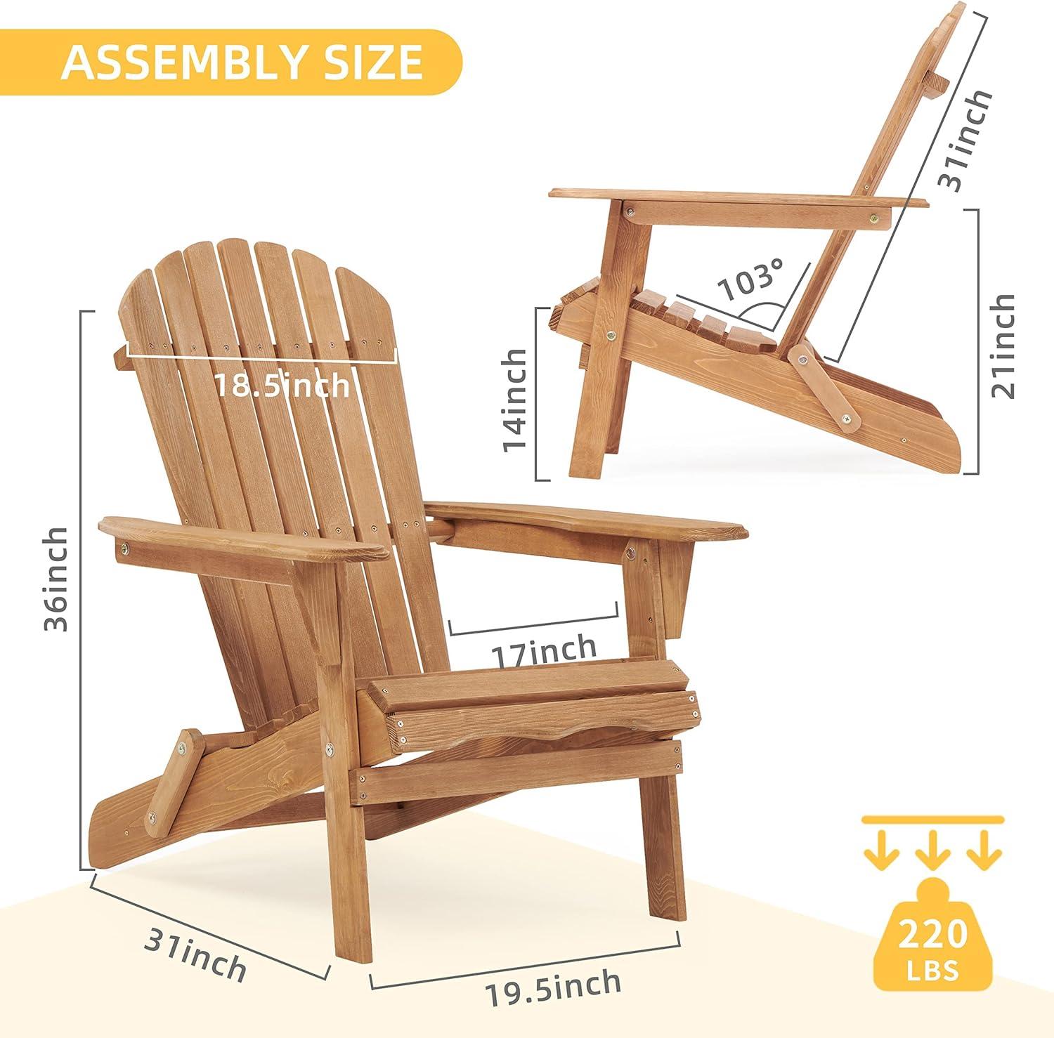 CLEARANCE! Wooden Outdoor Folding Adirondack Chair Set of 2 Wood Lounge Patio Chair for Garden,Garden, Lawn, Backyard, Deck, Pool Side, Fire Pit,Half Assembled,