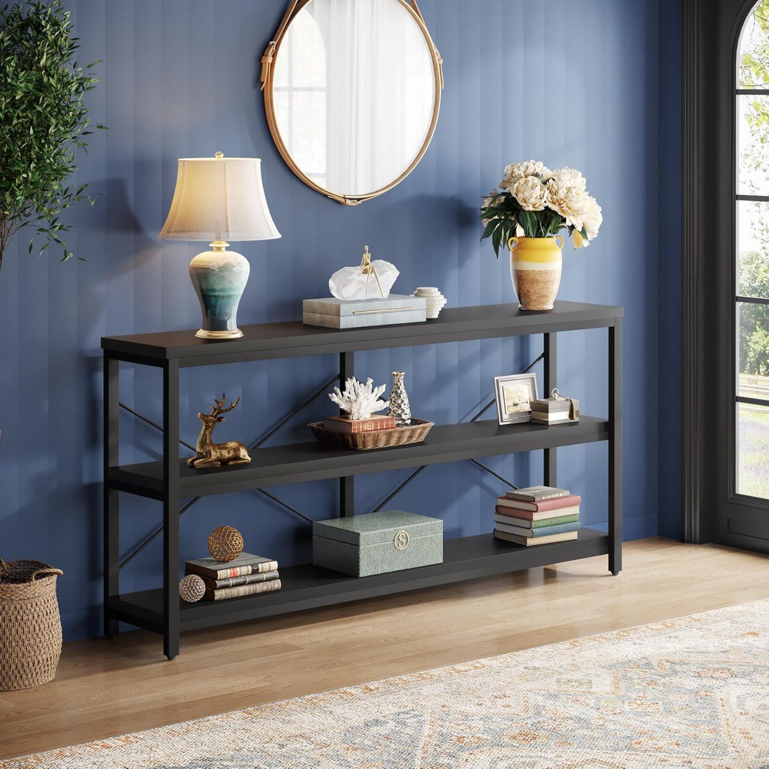 Tribesigns 55 Inches 3 Tiers TV Stand Console Long Sofa Table, Black