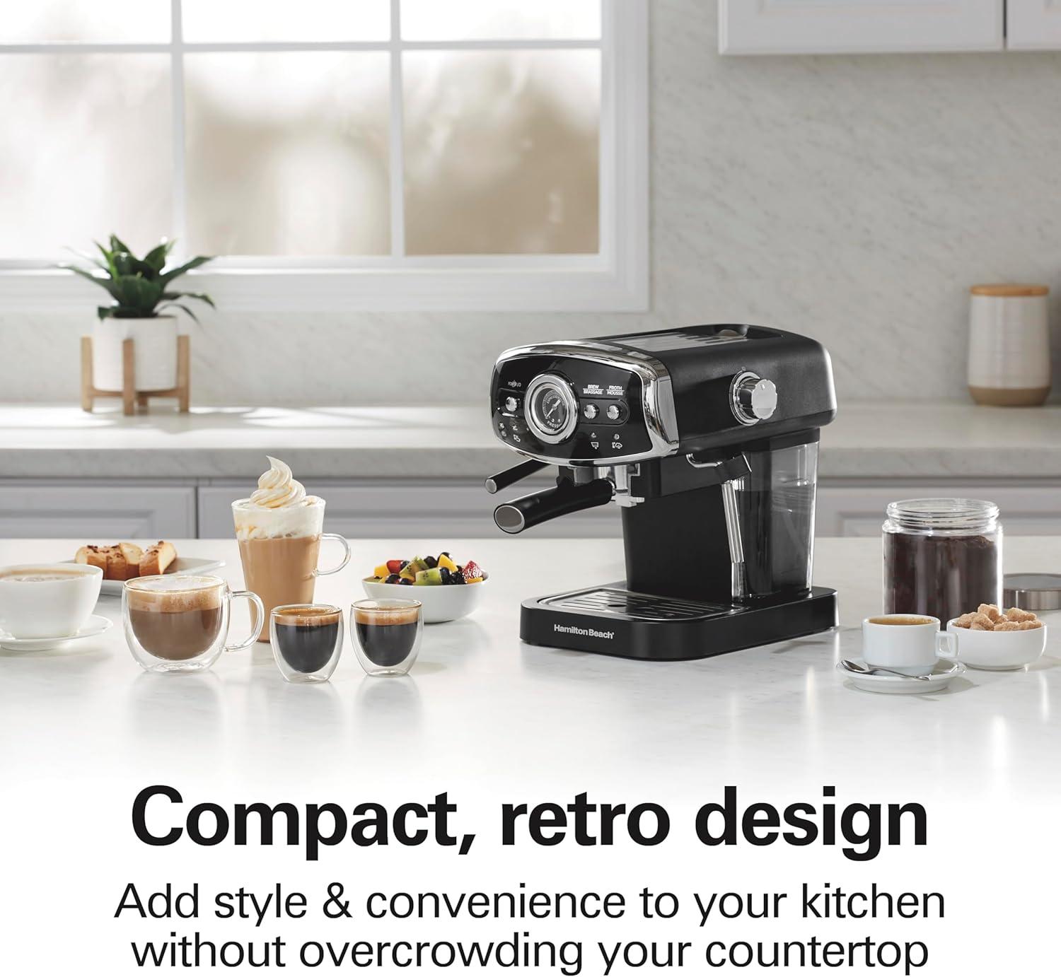 Hamilton Beach Hamilton Beach Slide & Lock Espresso Maker 15 Bar Pump Black With Chrome Accents