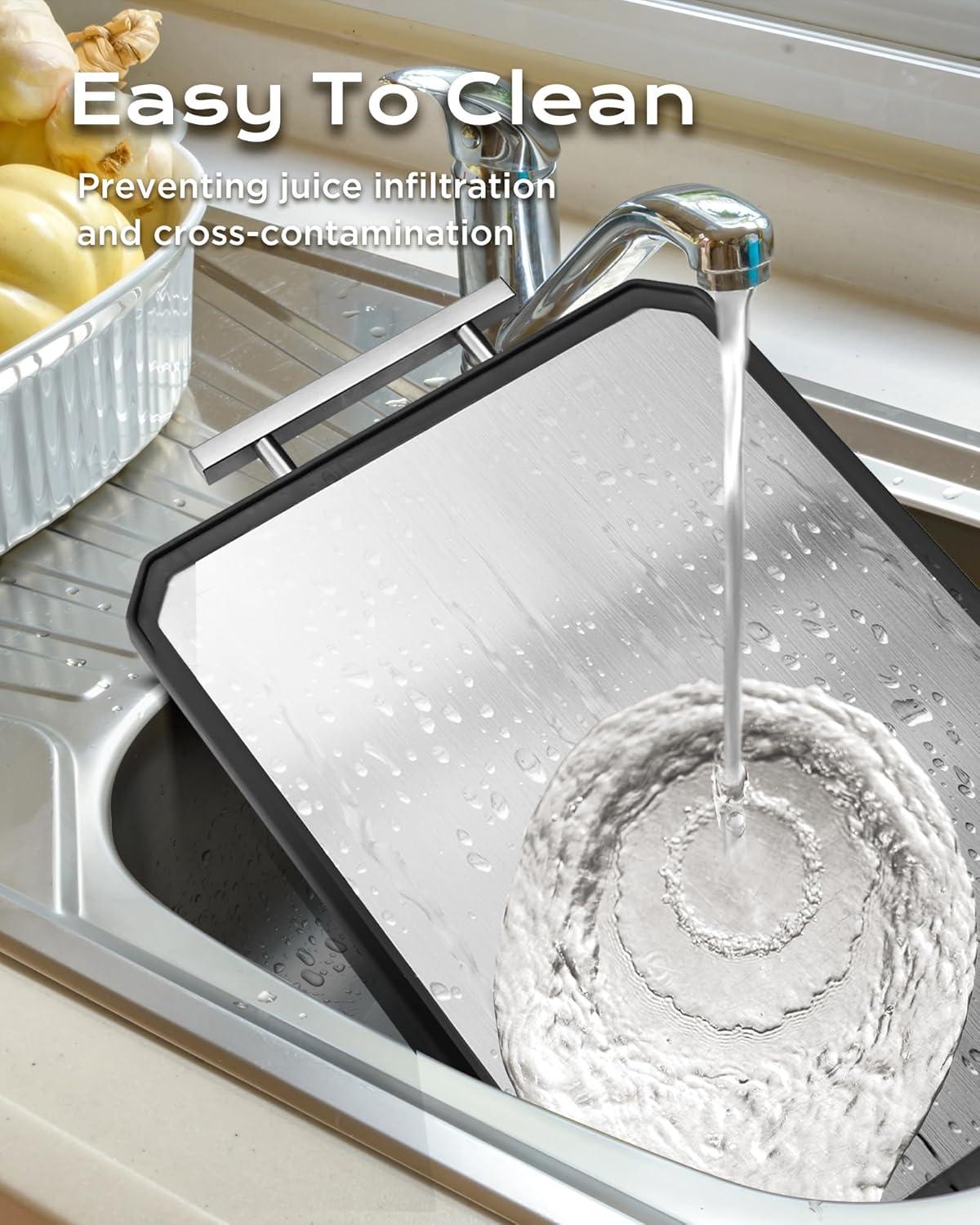 Stainless Steel Cutting Board,Double-Sided Meat Cutting Board for kitchen,Stainless Steel/Wheat straw pp Large Cutting Board for meat,Dishwasher Safe,non toxic Chopping Board,16 * 12Inch