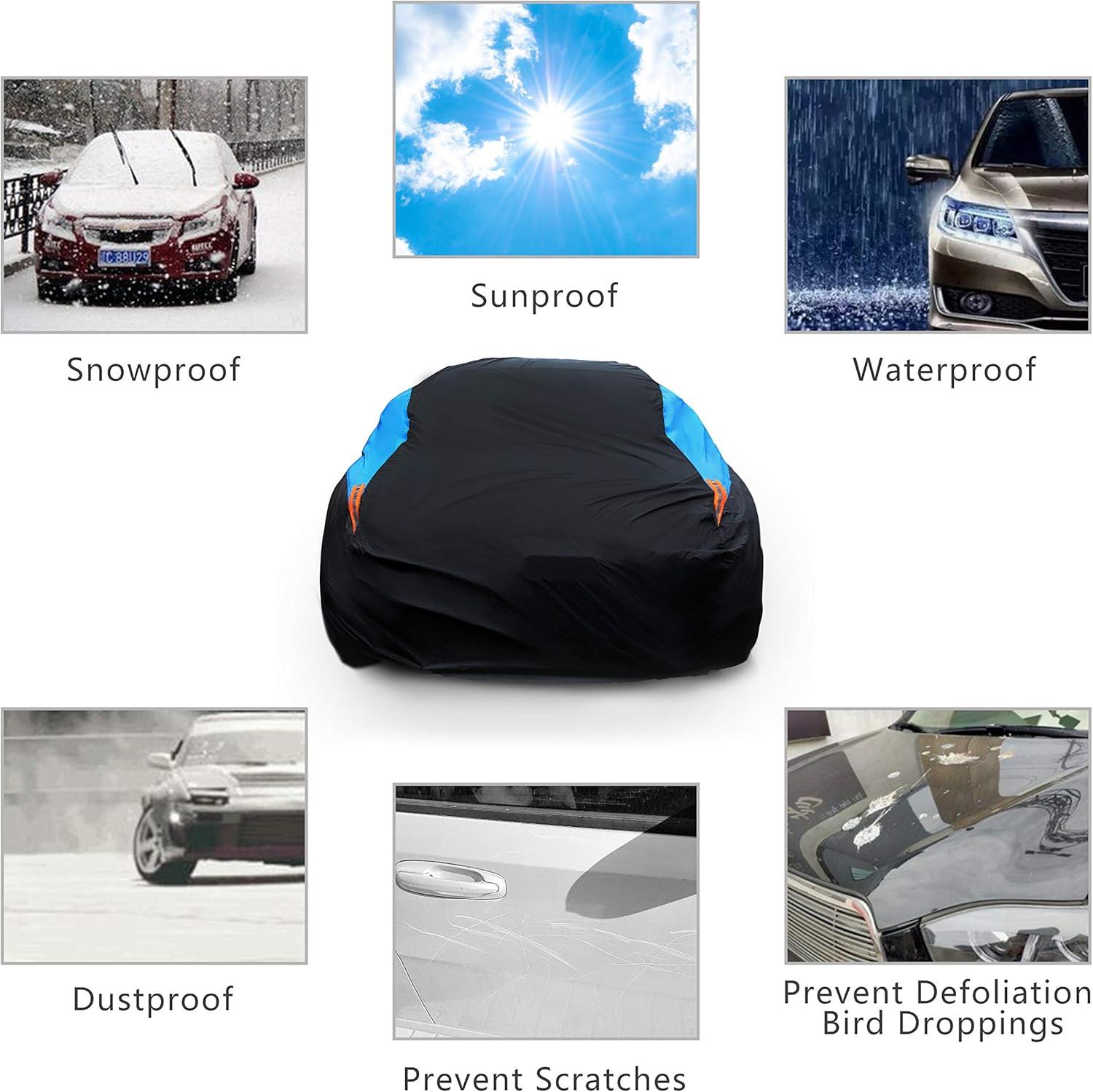 Waterproof Car Cover All Weather Snowproof UV Protection Windproof Outdoor Full car Cover, Universal Fit for Sedan (Fit Sedan Length 154-163 inch, Blue)