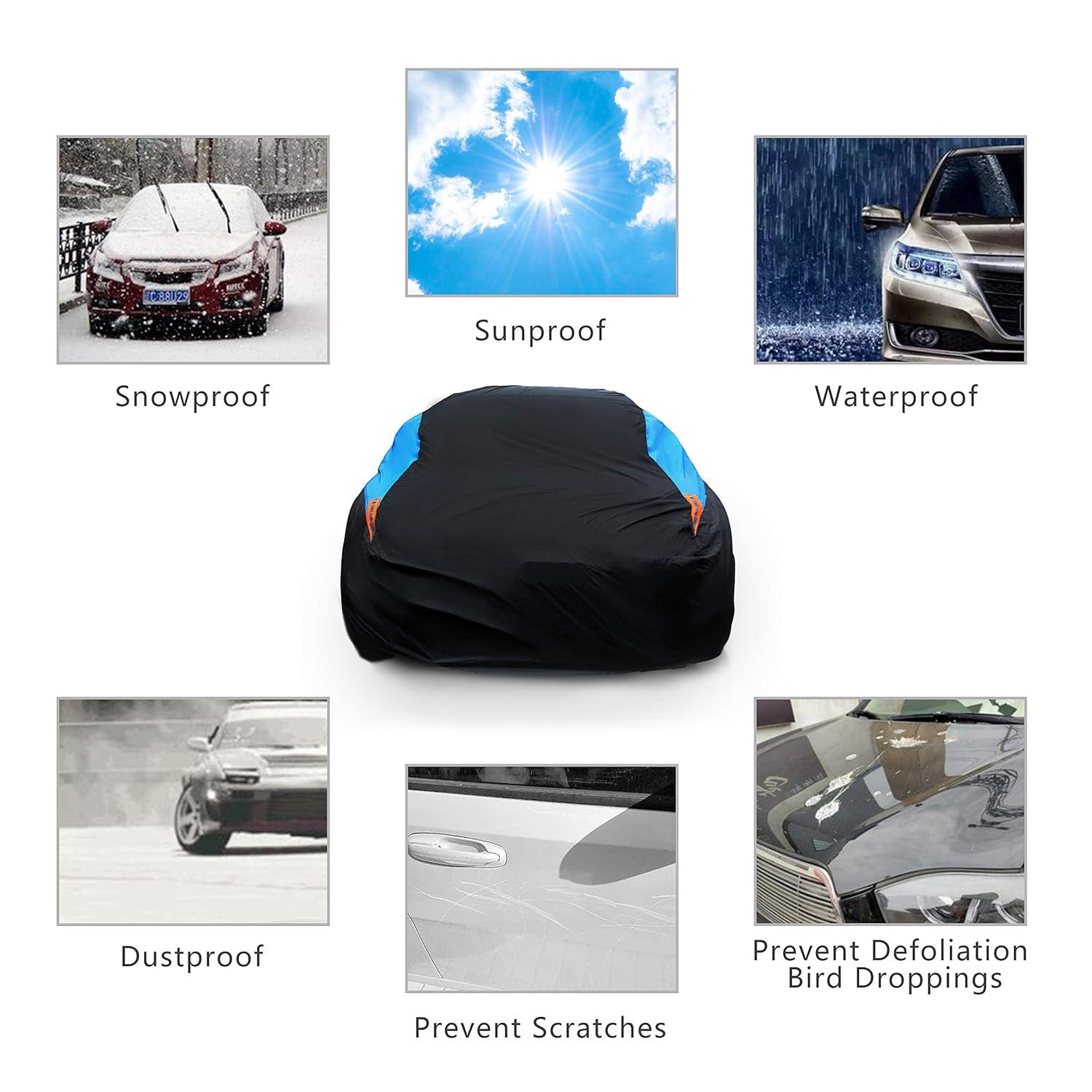 Waterproof Car Cover All Weather Snowproof UV Protection Windproof Outdoor Full car Cover, Universal Fit for Sedan (Fit Sedan Length 154-163 inch, Blue)