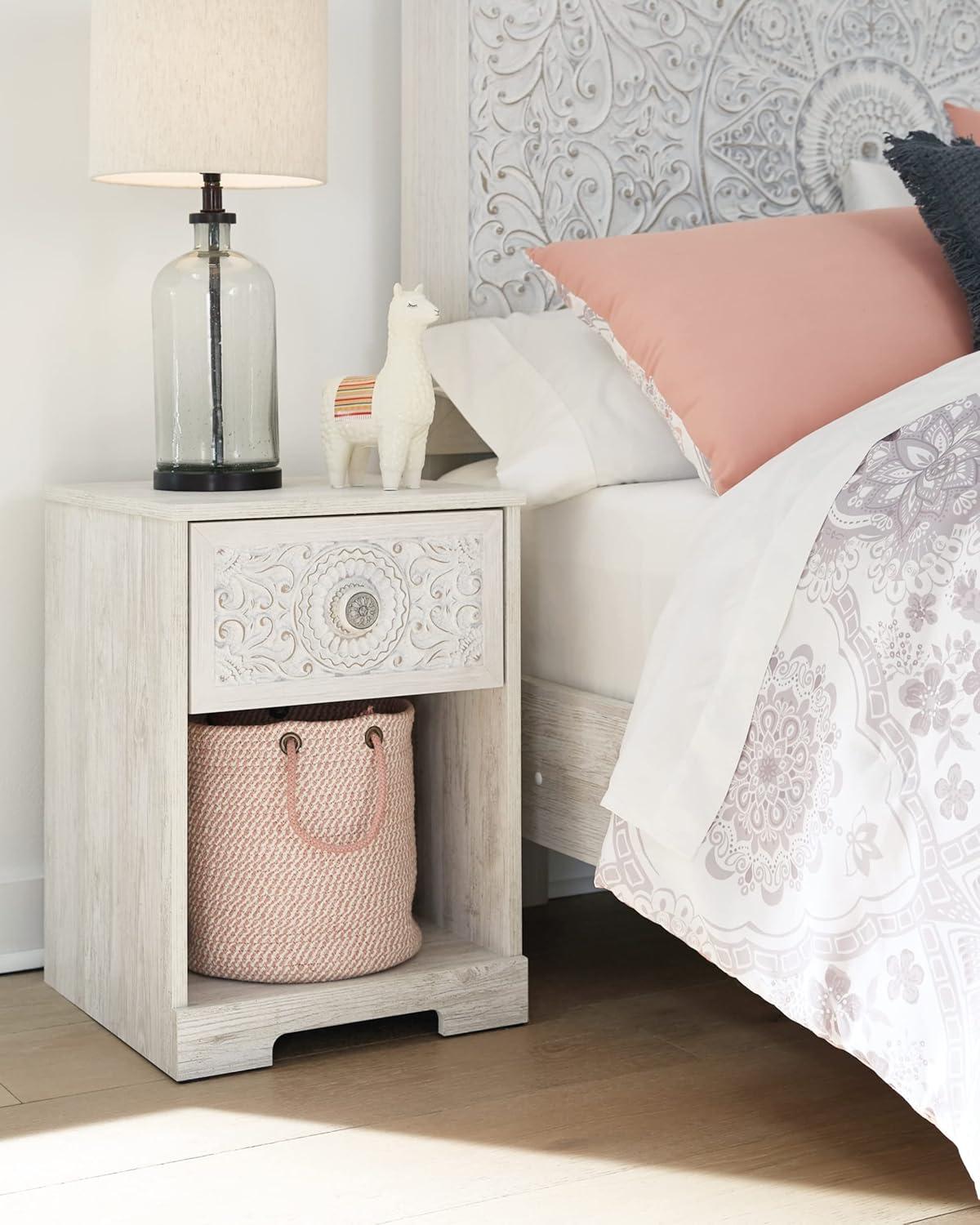 Paxberry Nightstand White - Signature Design by Ashley: Coastal Style, Storage Shelf, Laminated Surface