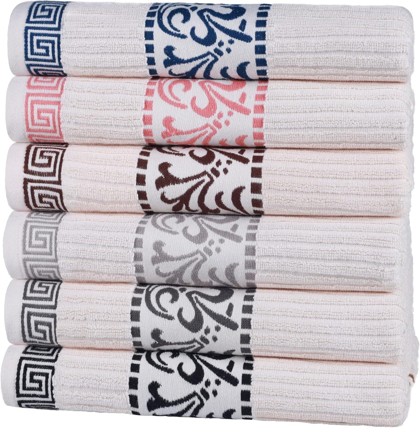 Superior Athens Cotton Greek Scroll Bath Towel Set of 4, Ivory-Coral