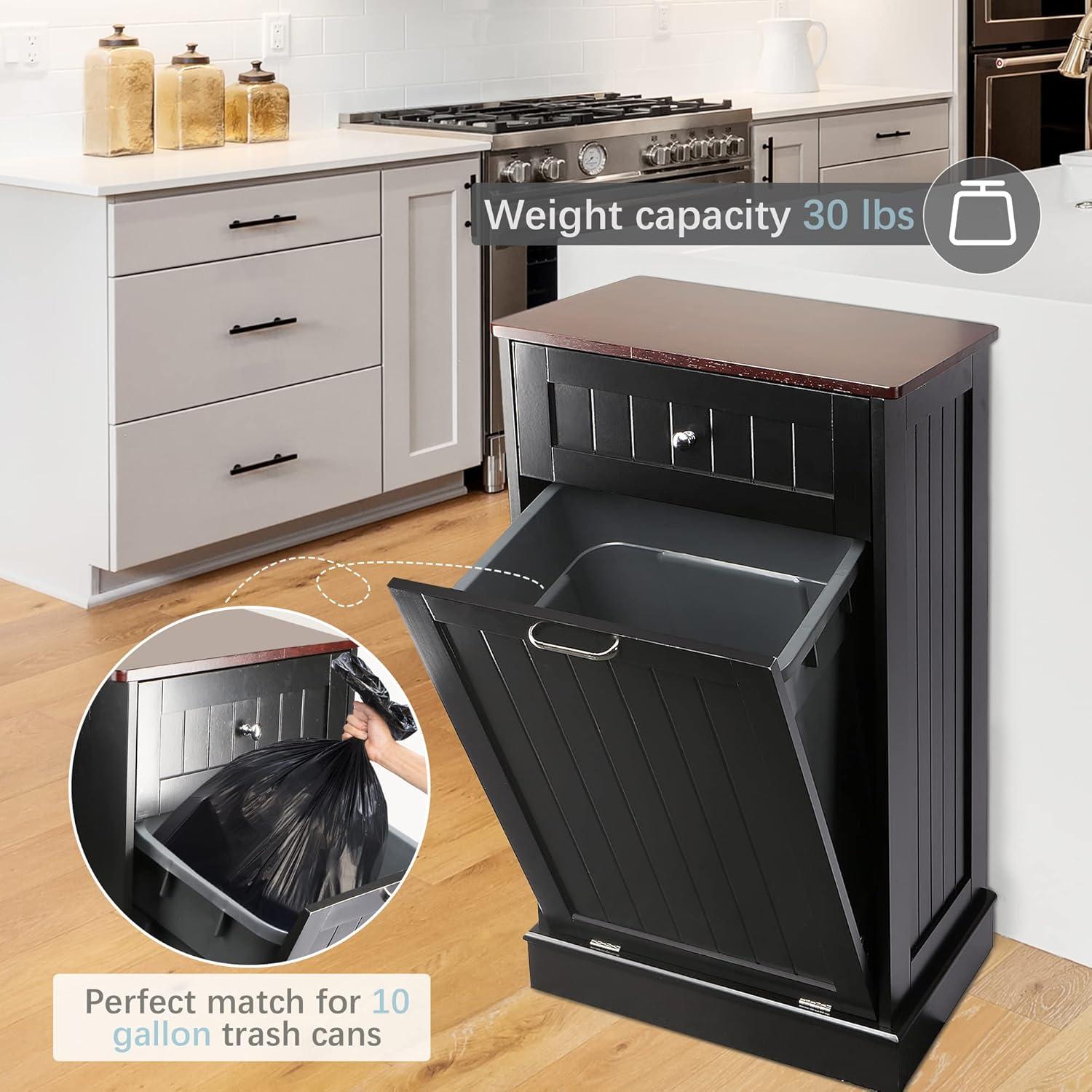 Alaulm 10 Gallons Tilt out Trash Can Cabinet with Drawer, Freestanding Kitchen Trash Can Cabinet (Not Include Trash Can)