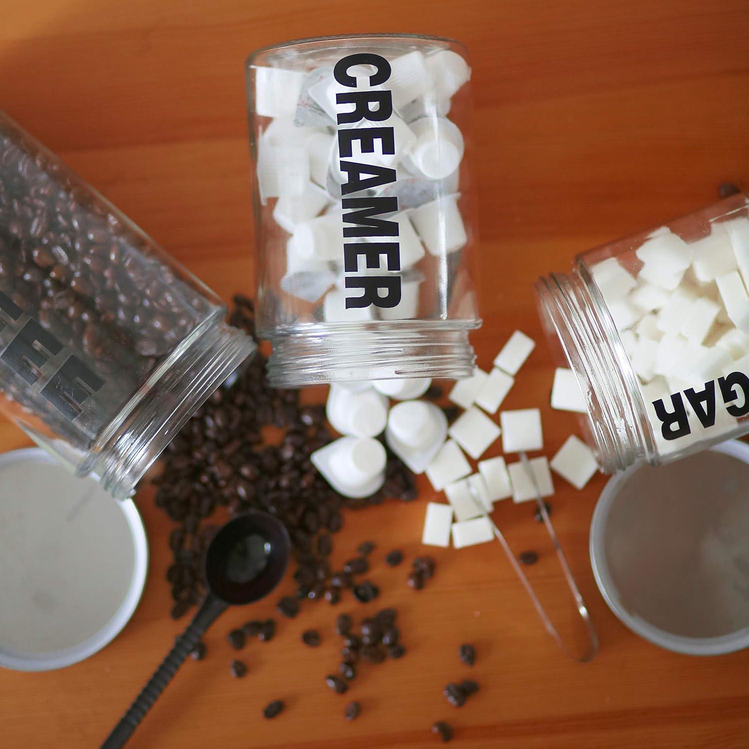 KMwares Glass Food Jars, Clear Storage Containers with Stainless Steel Lid, Airtight Glass Canisters Set for Coffee, Sugar and Creamer Container Set of 3 w Stainless Steel Lids((Sizes/57/44/29 oz)