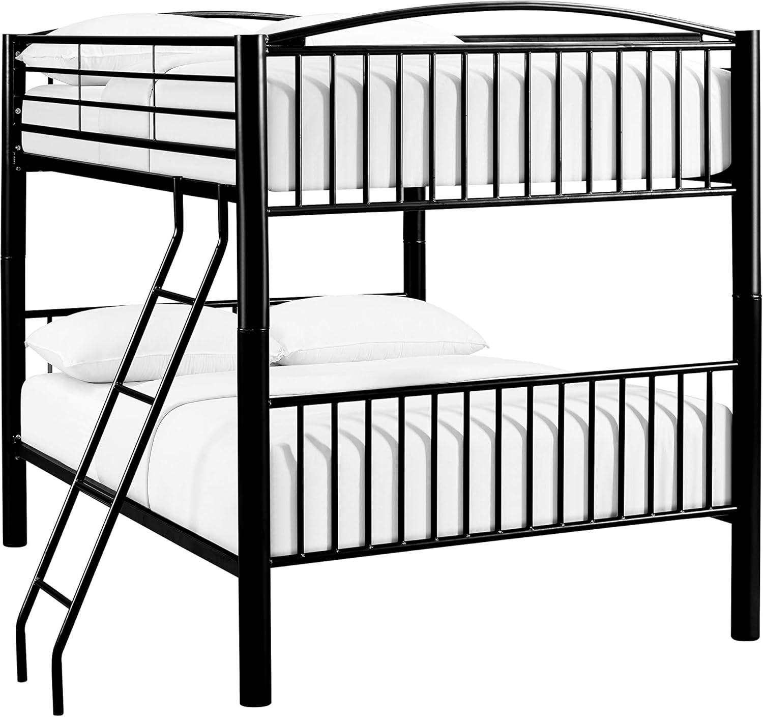 Sleek Black Metal Full Over Full Bunk Bed with Easy-Access Ladder