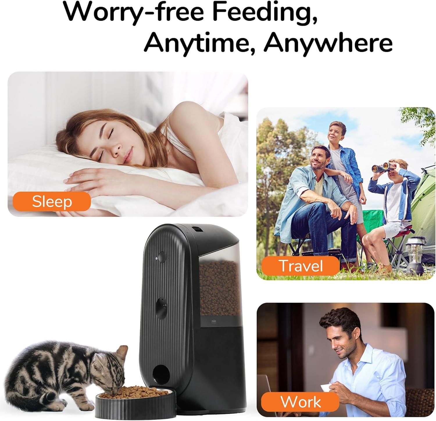 Automatic Cat Feeder, 2 In 1 Automatic Pet Feeders With Camera And Audio, Support DIY Meals And Timed Control Wifi Cat Food Dispenser, Suit For Cat And Dog