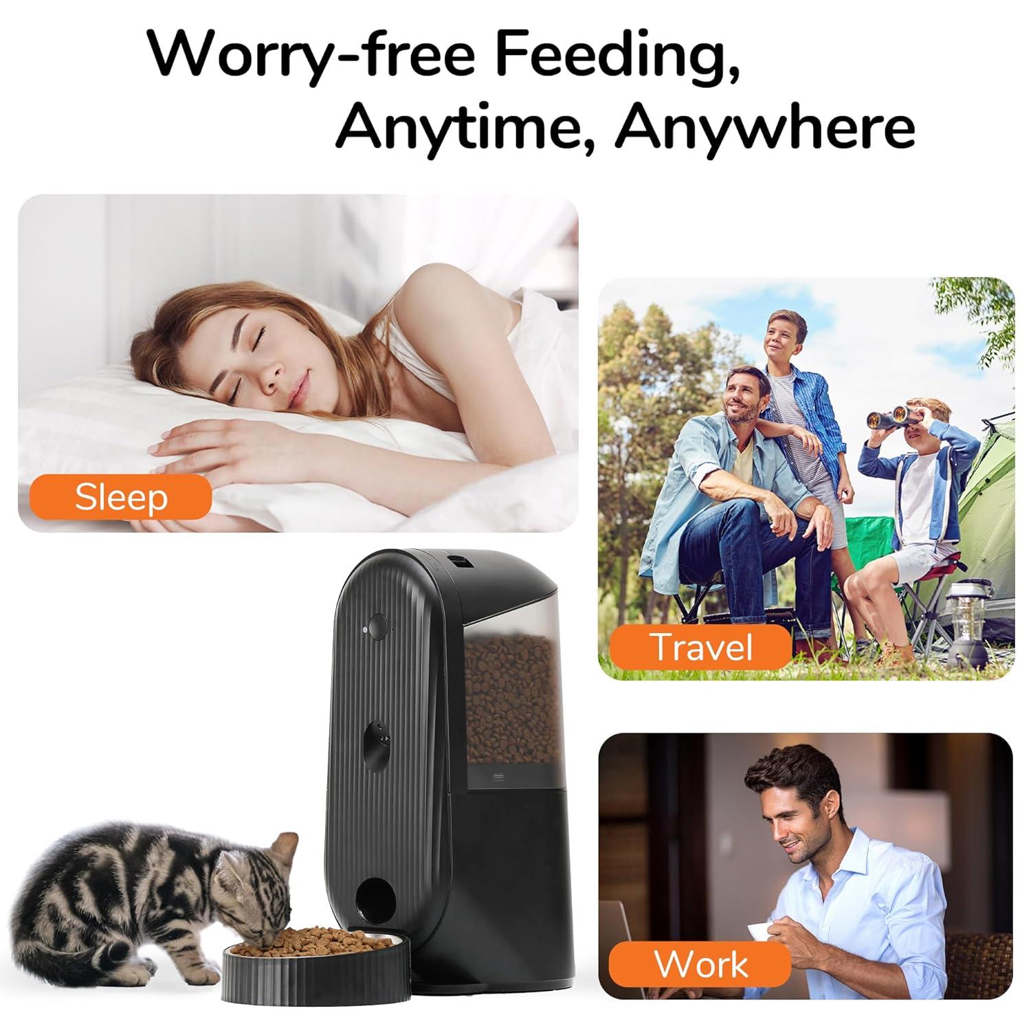 Automatic Cat Feeder, 2 In 1 Automatic Pet Feeders With Camera And Audio, Support DIY Meals And Timed Control Wifi Cat Food Dispenser, Suit For Cat And Dog